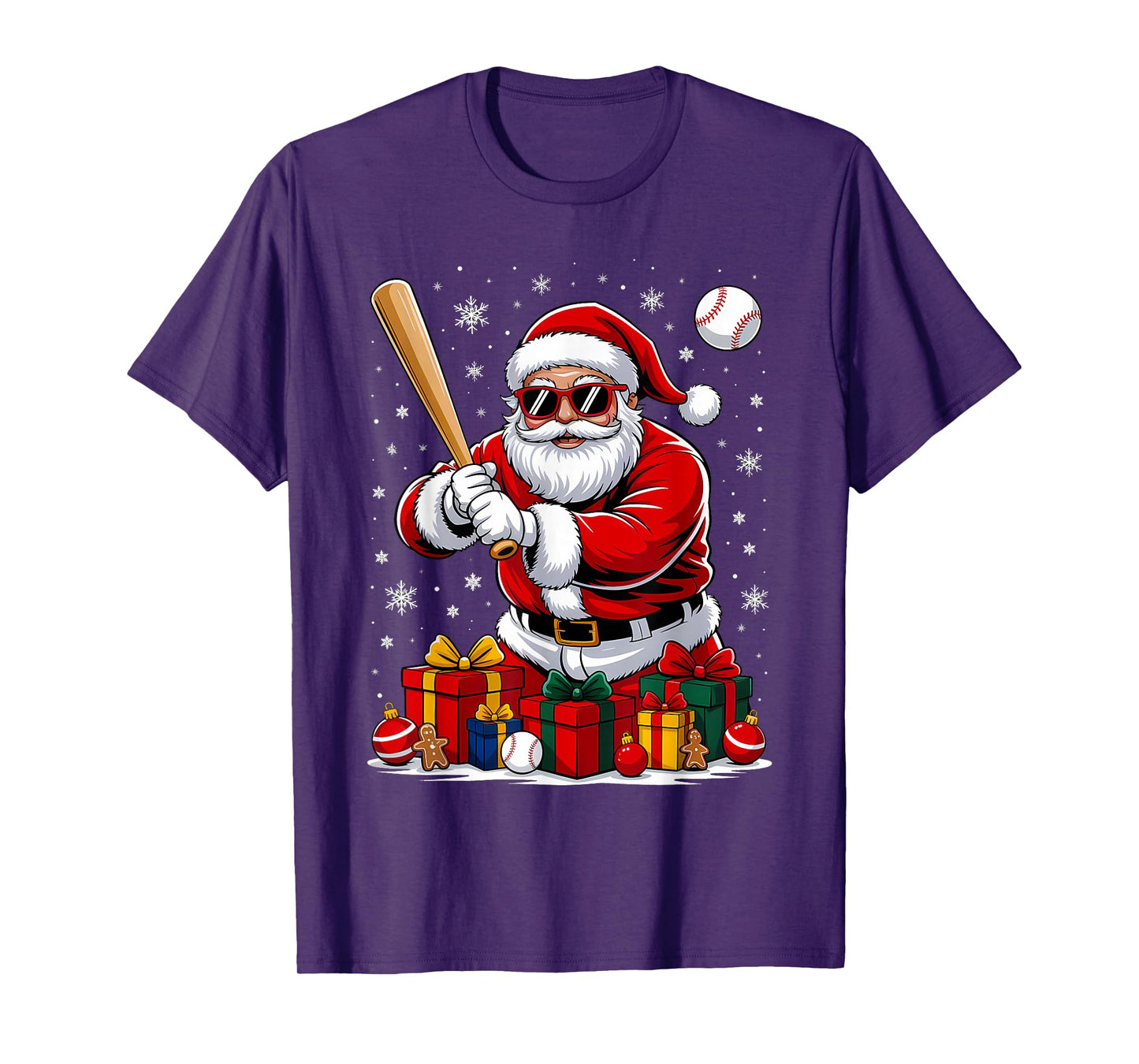 Santa Playing Baseball Cool Christmas Player T-Shirt