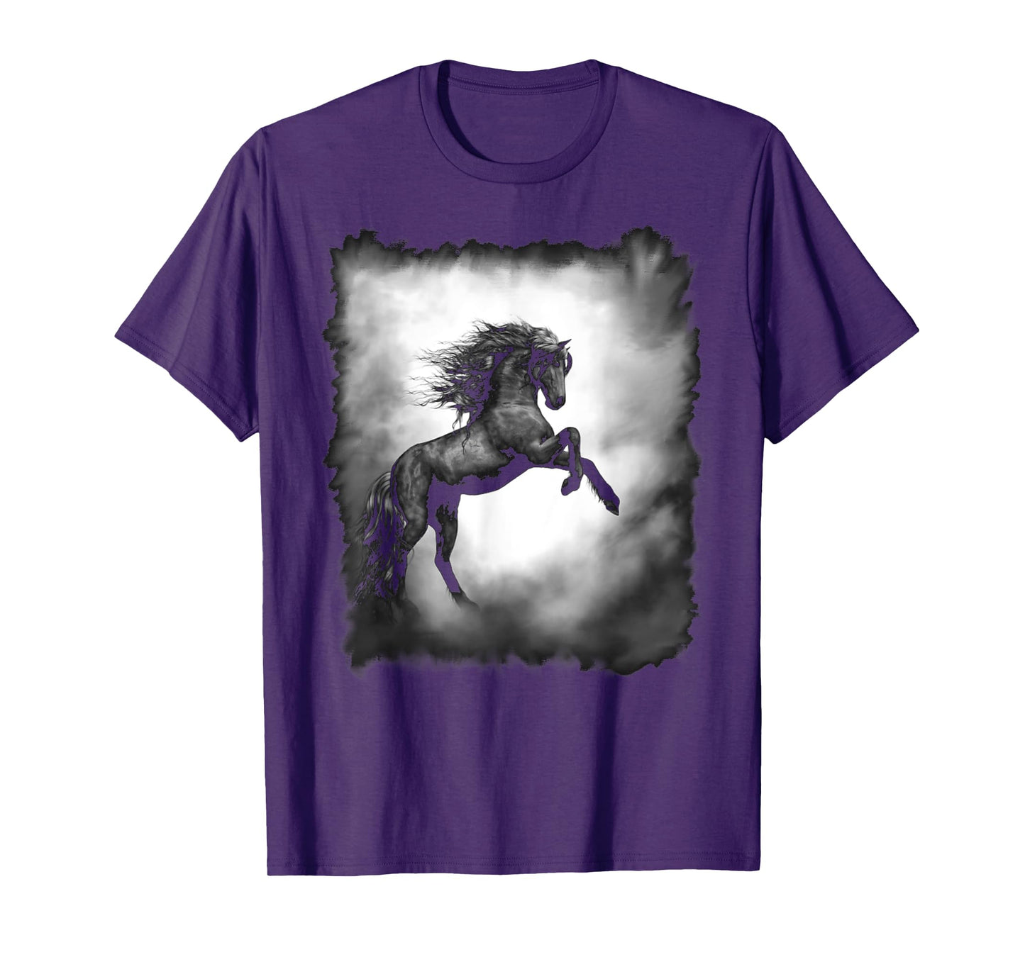 Black Wild Stallion Horse Rearing up with flowing mane T-Shirt