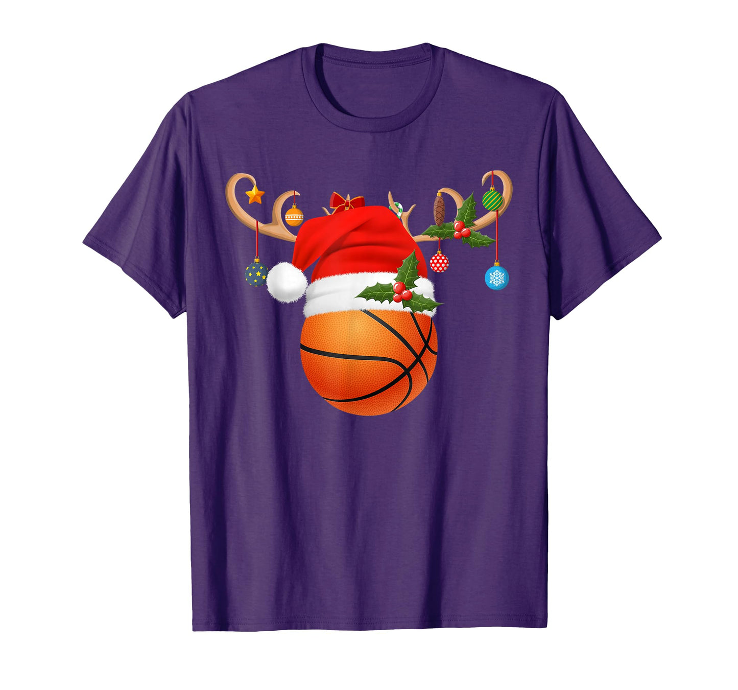 Basketball Christmas Reindeer Santa Hat Sports Player Xmas T-Shirt