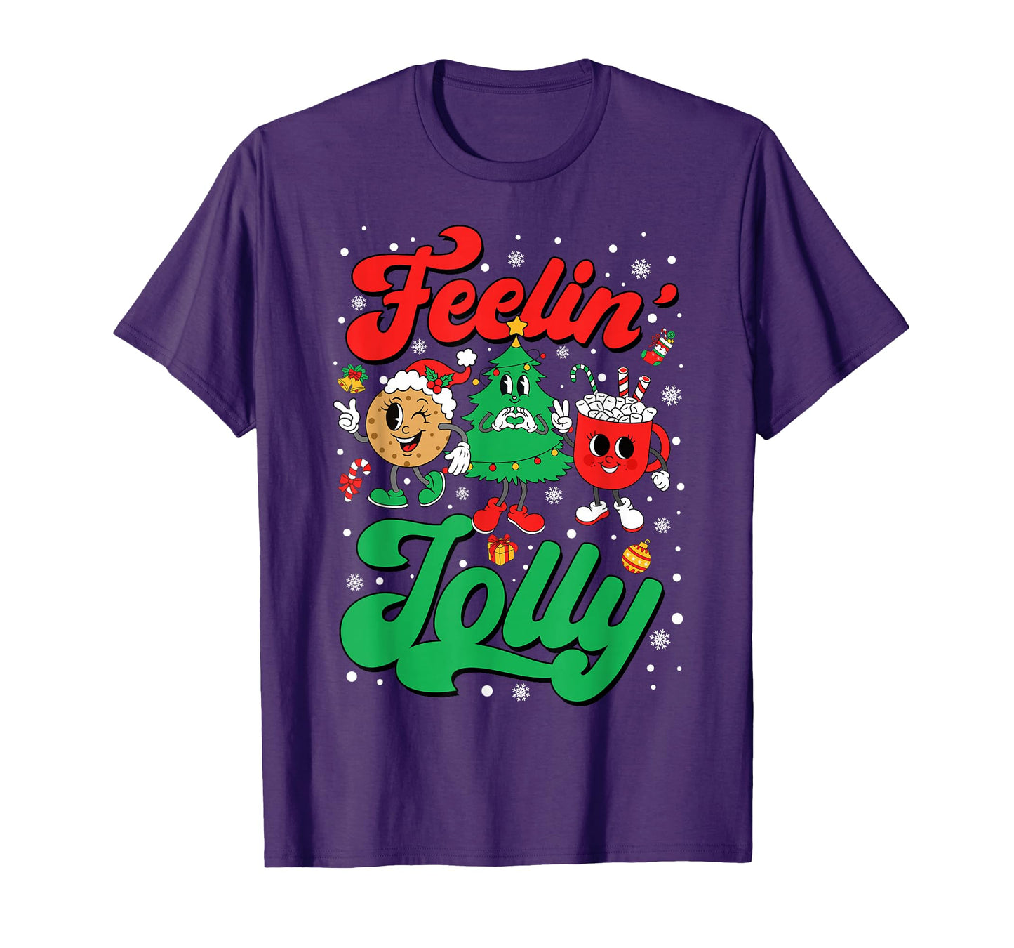 Retro Funny Feeling Jolly Christmas Tree Hot Cocoa Cute Xmas T-Shirt