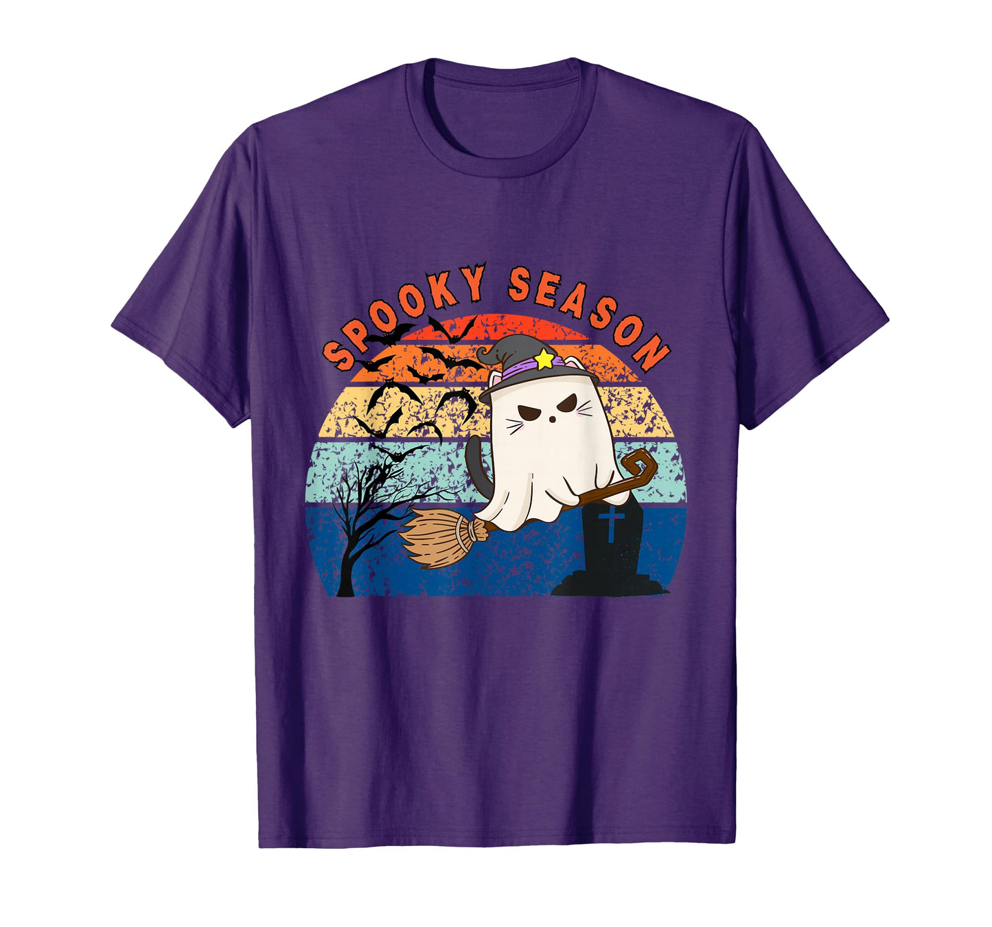 Spooky Season Ghost Cat Witch Halloween Cute Silly T-Shirt