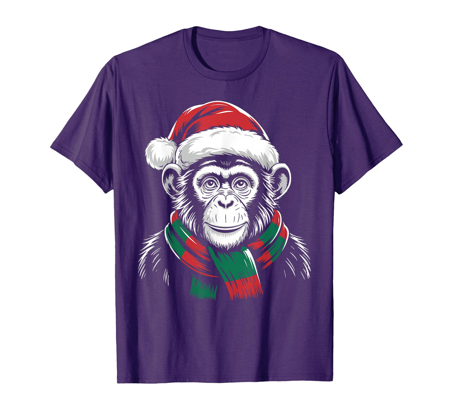 Chimpanzee Xmas Santa Hat Scarf Christmas Costume T-Shirt