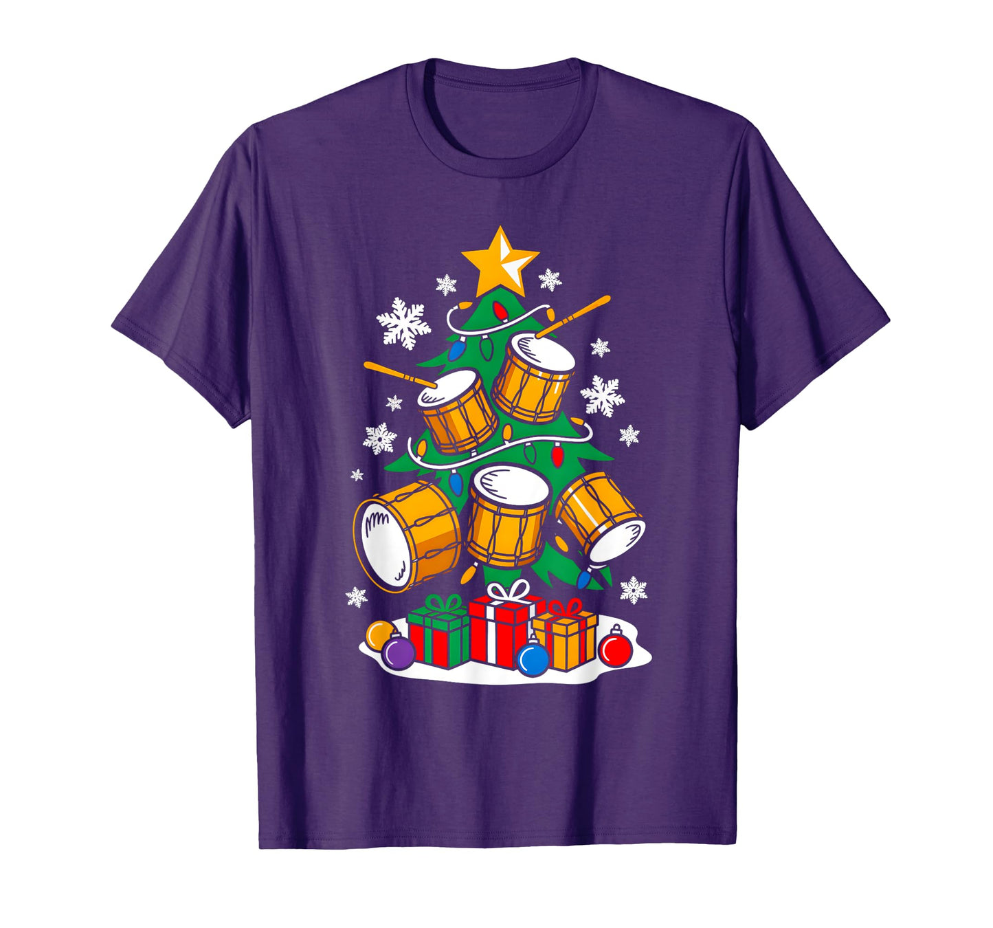 Christmas Drummer Player Xmas Tree Funny Music Lover Santa T-Shirt