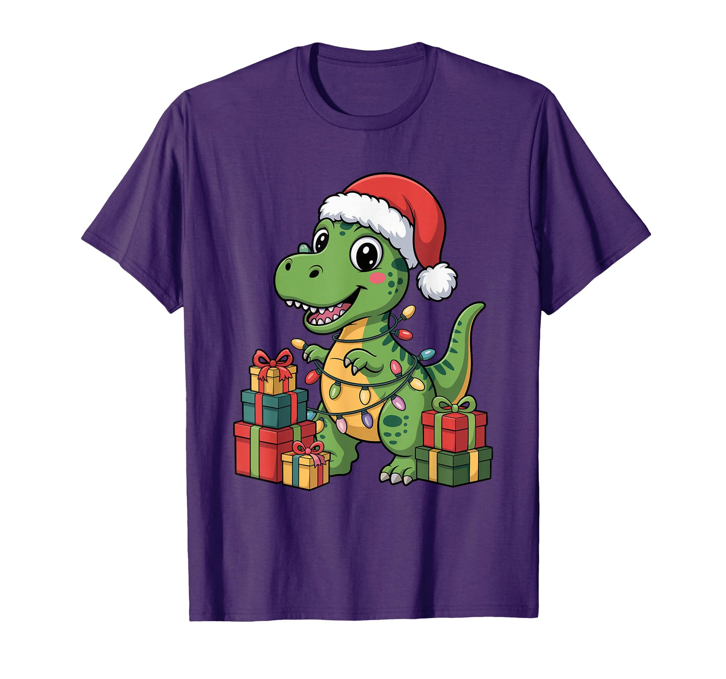 Dinosaur Santa Hat Christmas Design Funny Animal Lovers T-Shirt