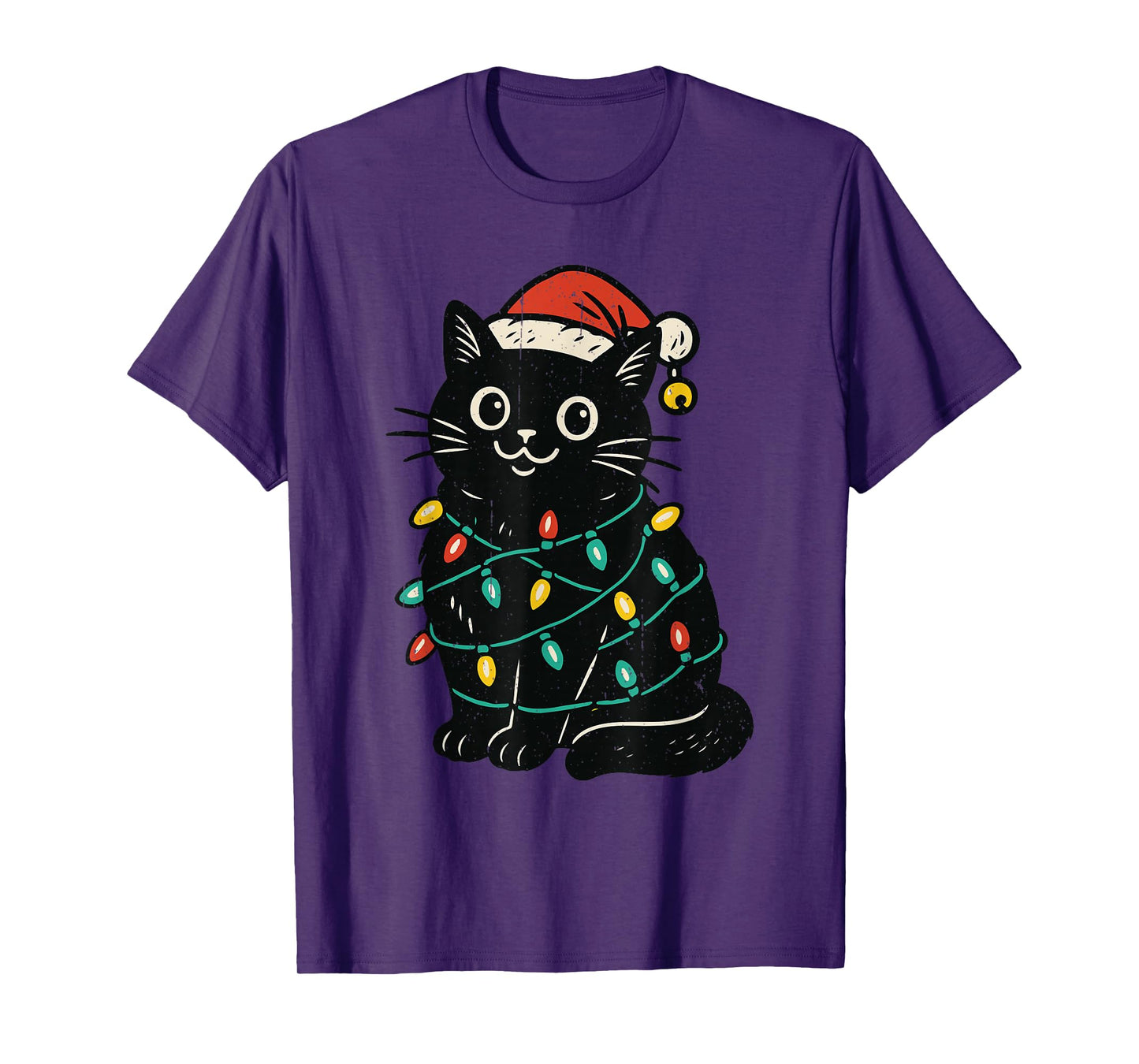 Meowy Christmas Xmas Lights Cat Pajamas Family Funny T-Shirt