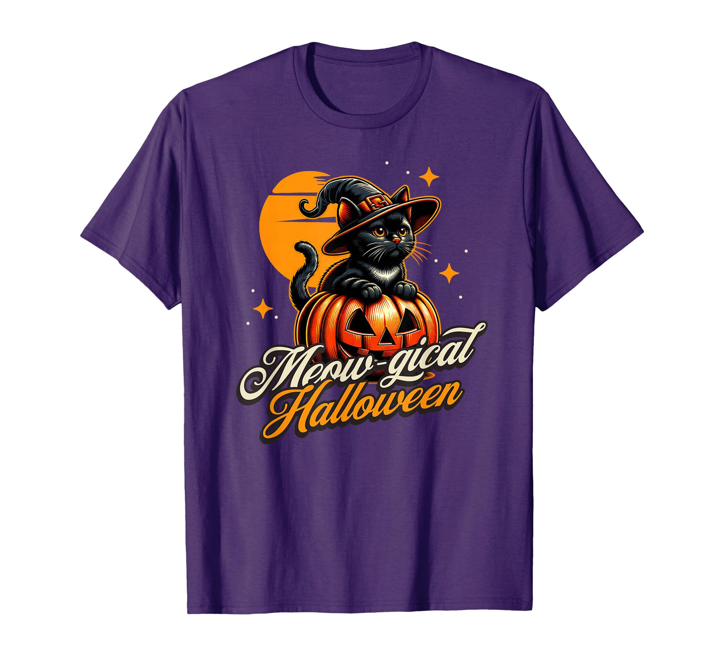 Halloween - Magical Black Cat Witch Pumpkin T-Shirt