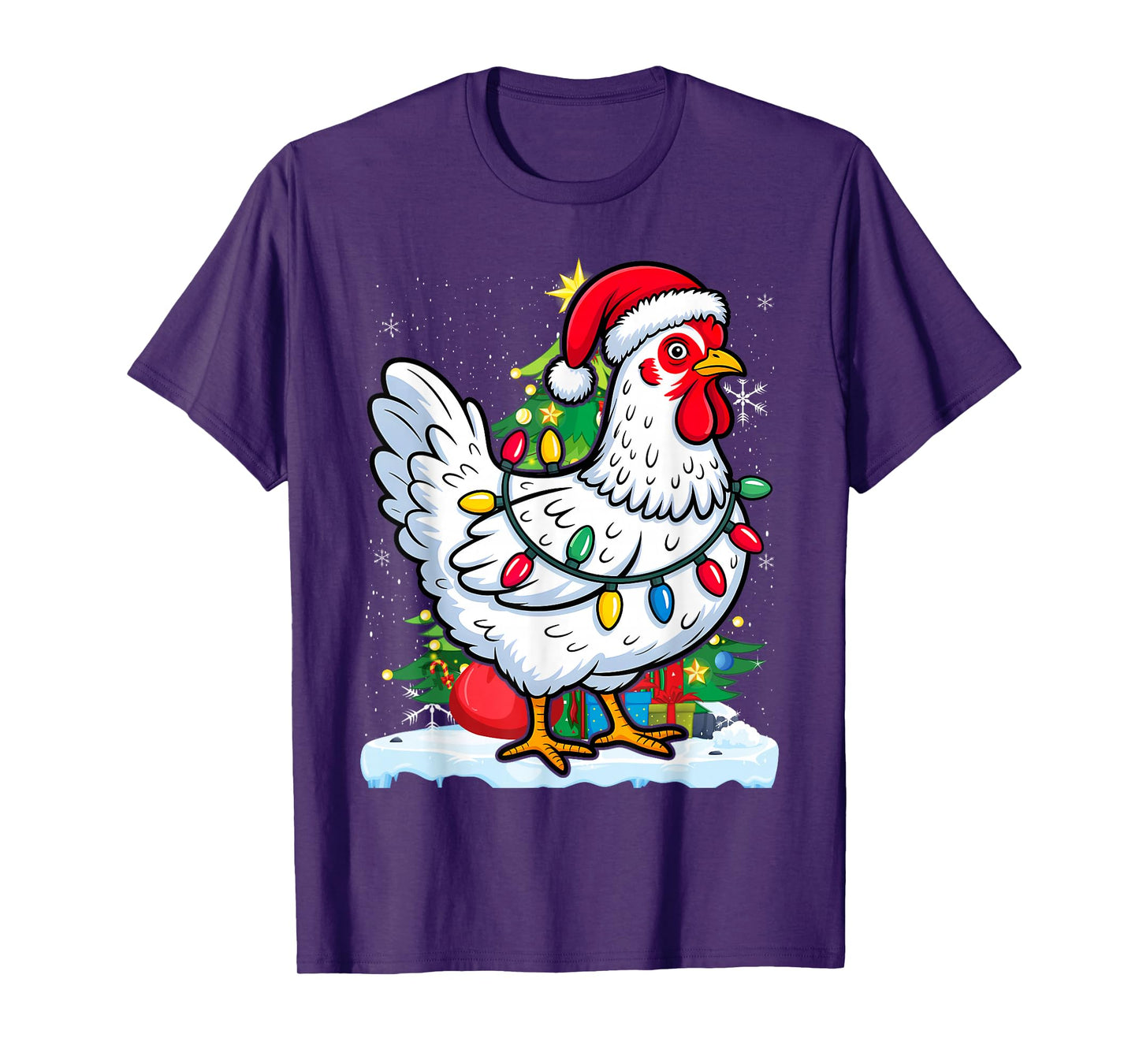 Santa Chicken Christmas Lights Farmer Xmas Lover T-Shirt