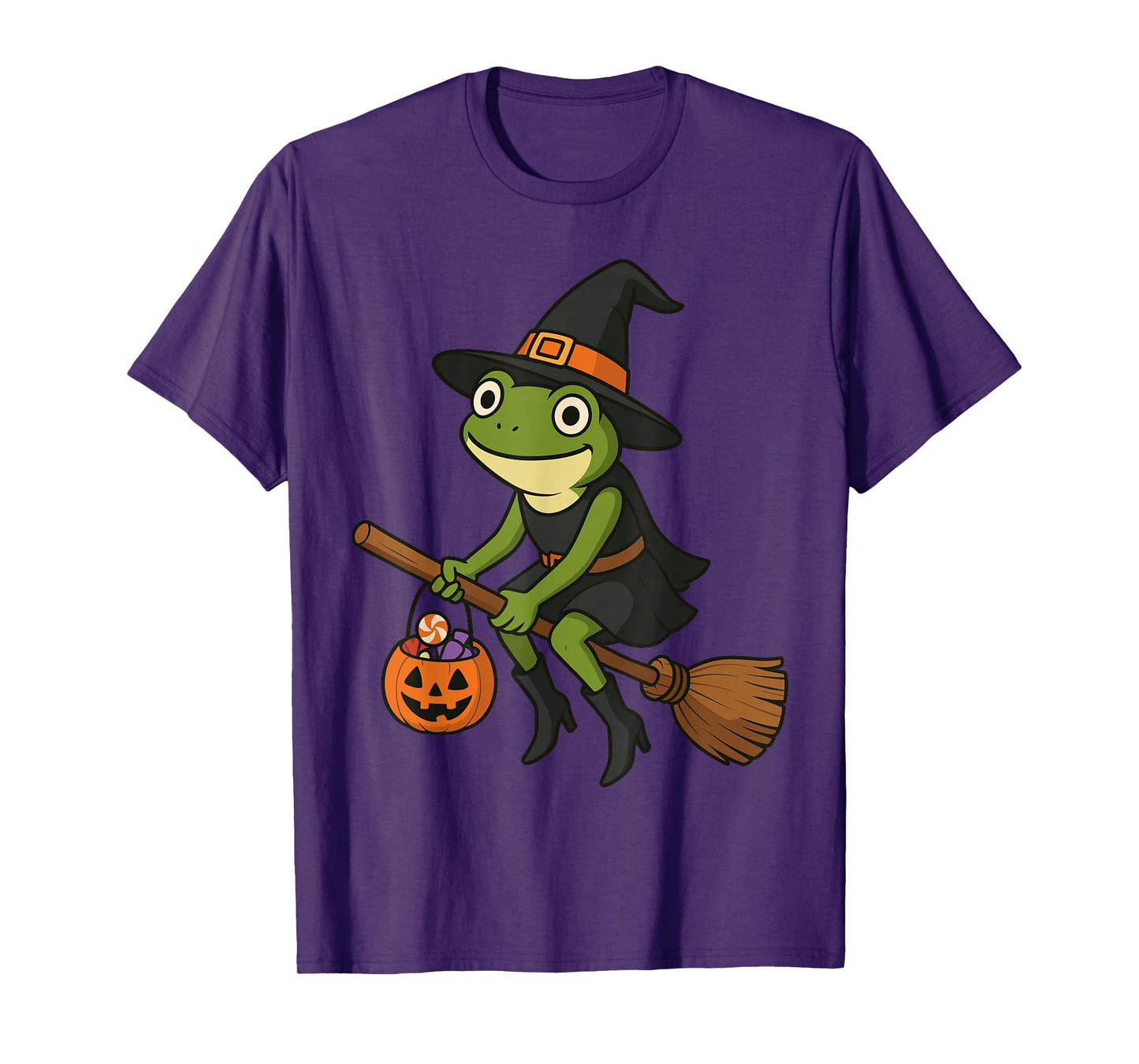 Frog Witch Hat Pumpkin Funny Halloween Outfit Men Women Kids T-Shirt