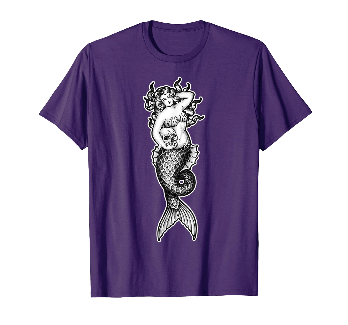 Mermaid Siren Pin-Up Girl Skull T-Shirt