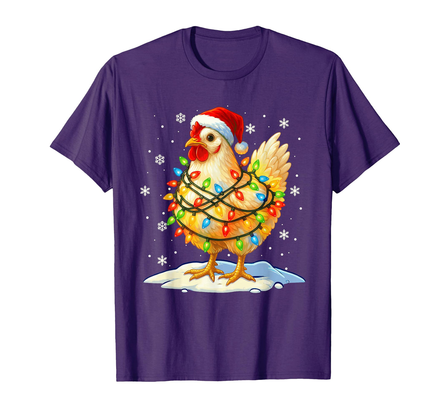 Funny Chicken Santa Hat Christmas Lights Xmas Pajamas Family T-Shirt