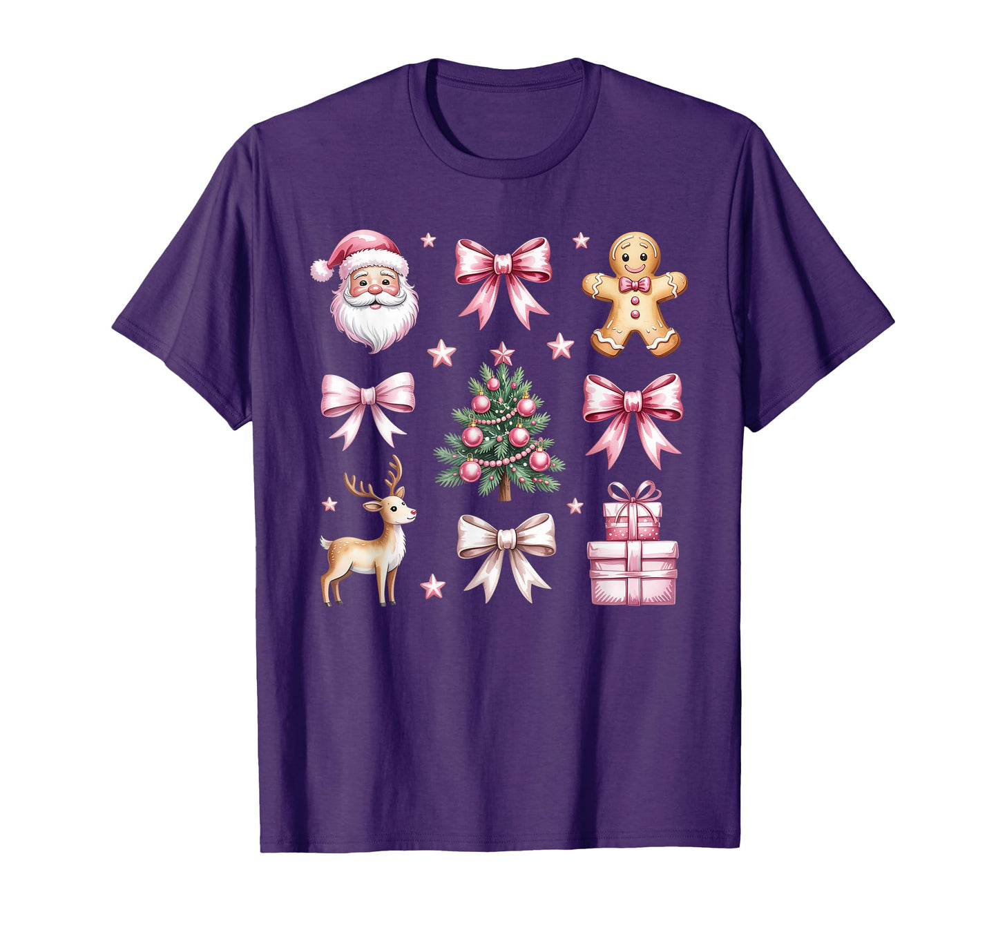 Cute Coquette Bow Pink Christmas Tree Santa Gingerbread Xmas T-Shirt