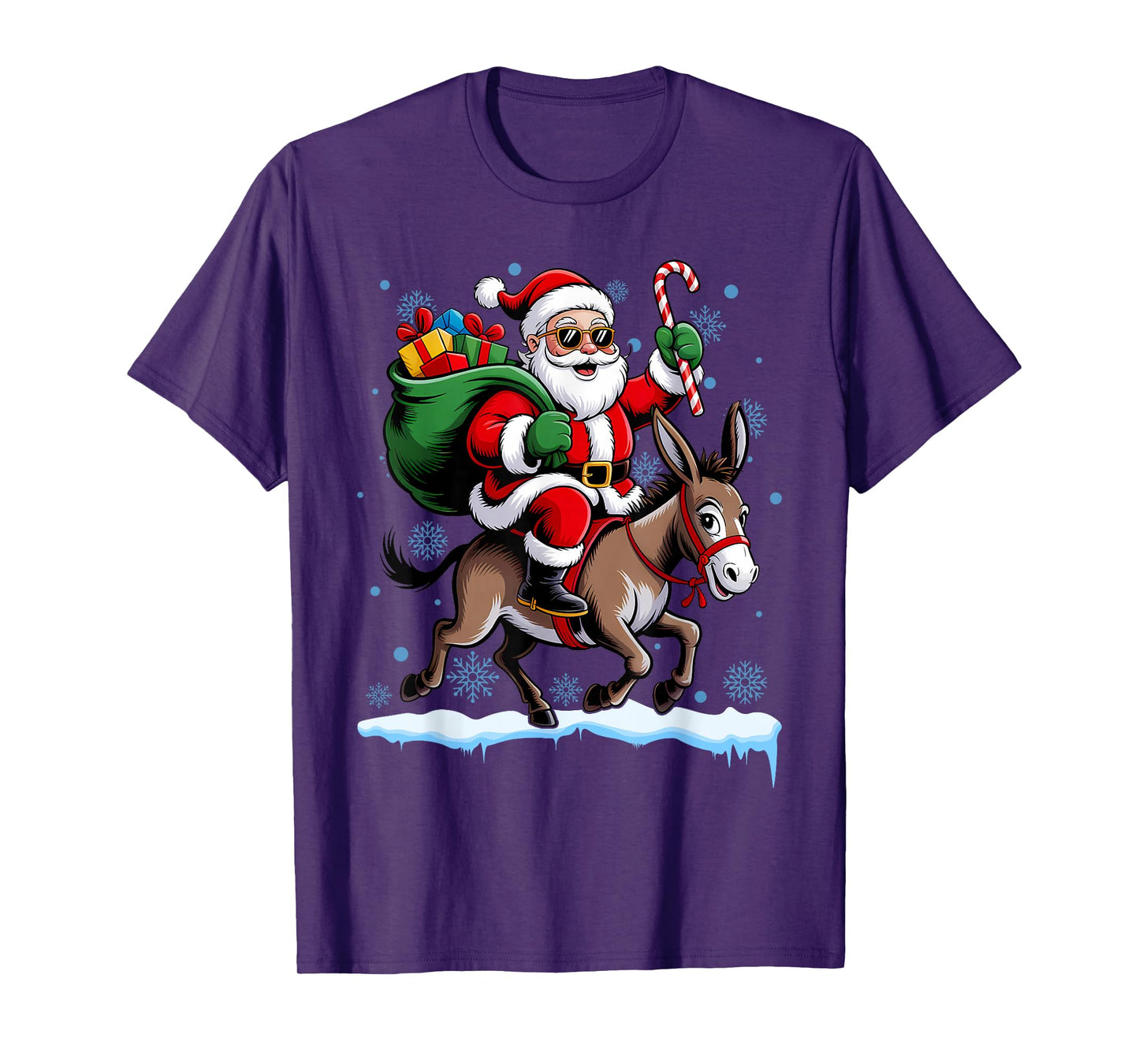 Santa Riding Donkey Funny Animal Christmas Xmas Men Women T-Shirt