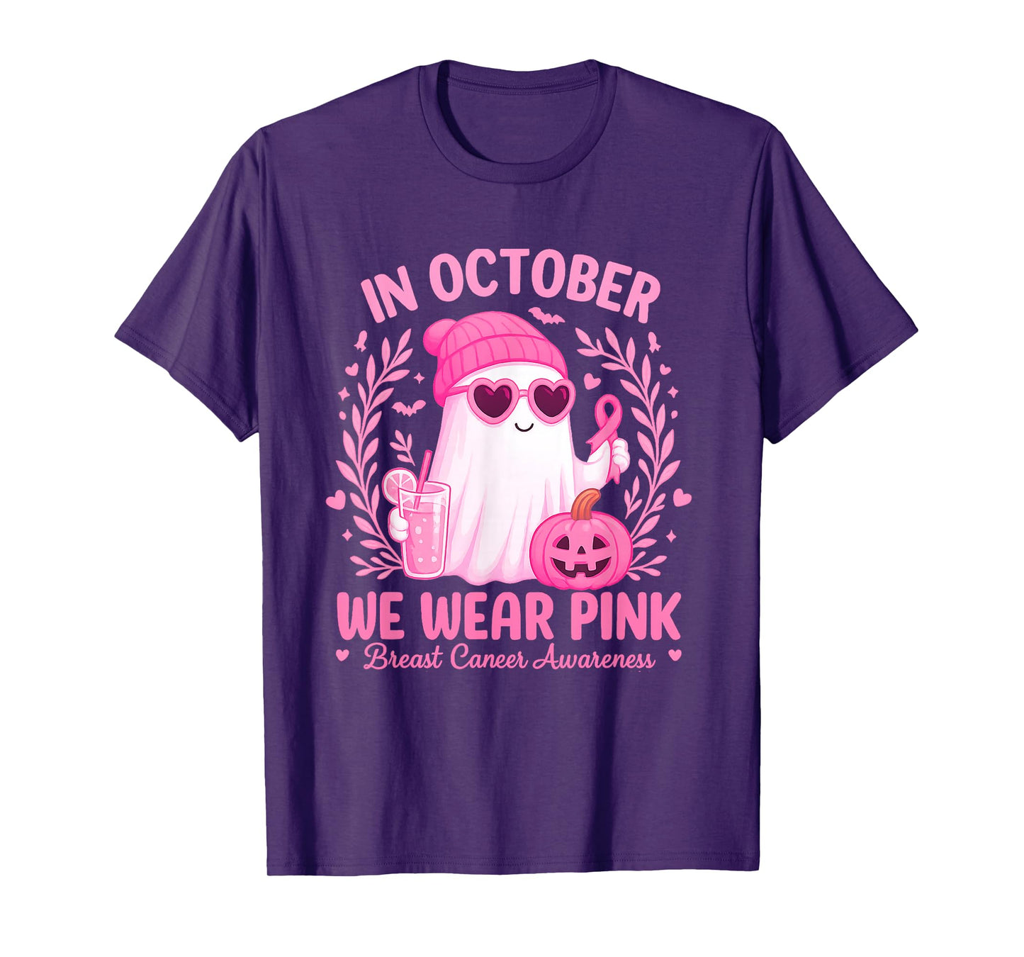 in October We Wear Pink Breast Cancer Awareness Halloween T-Shirt