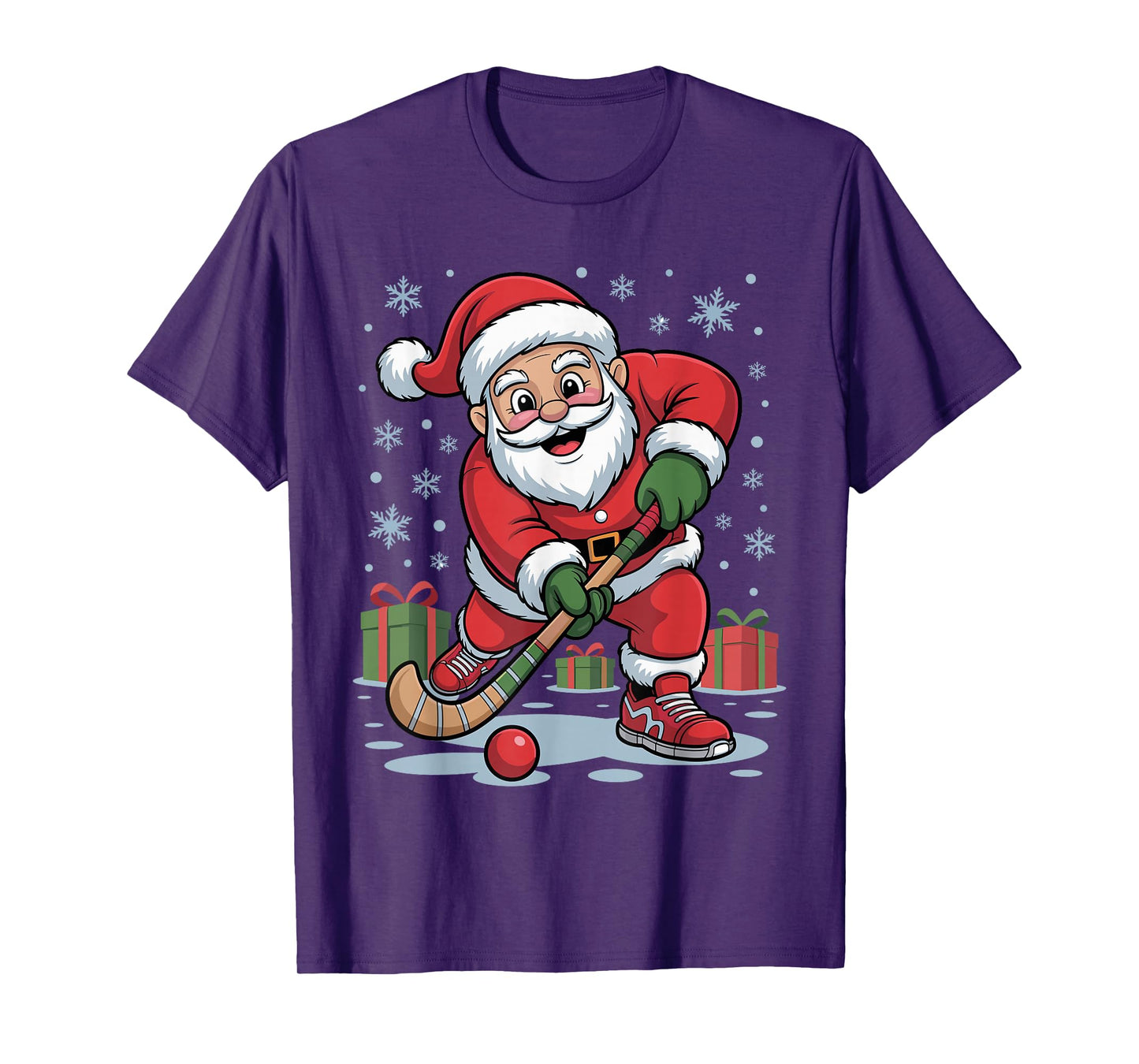 Funny Santa Playing Field Hockey Christmas Xmas Pajama T-Shirt