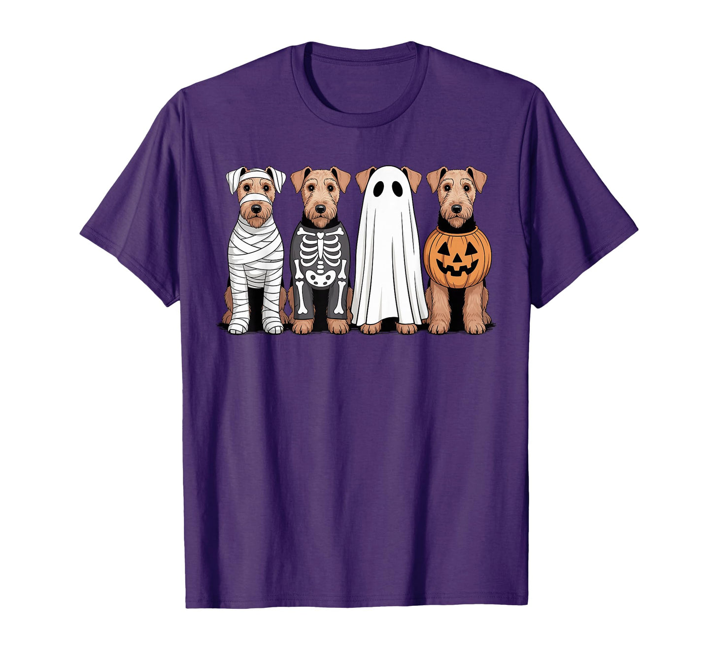 Spooky Ghost Airedale Terrier Pumpkin Halloween Dog Skeleton T-Shirt