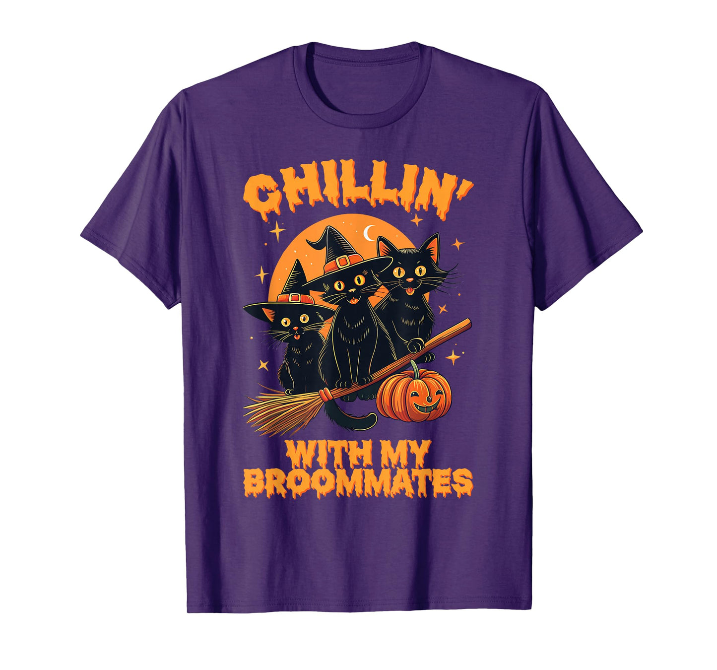 Chillin’ with My Broommates Funny Halloween Cat Mom T-Shirt