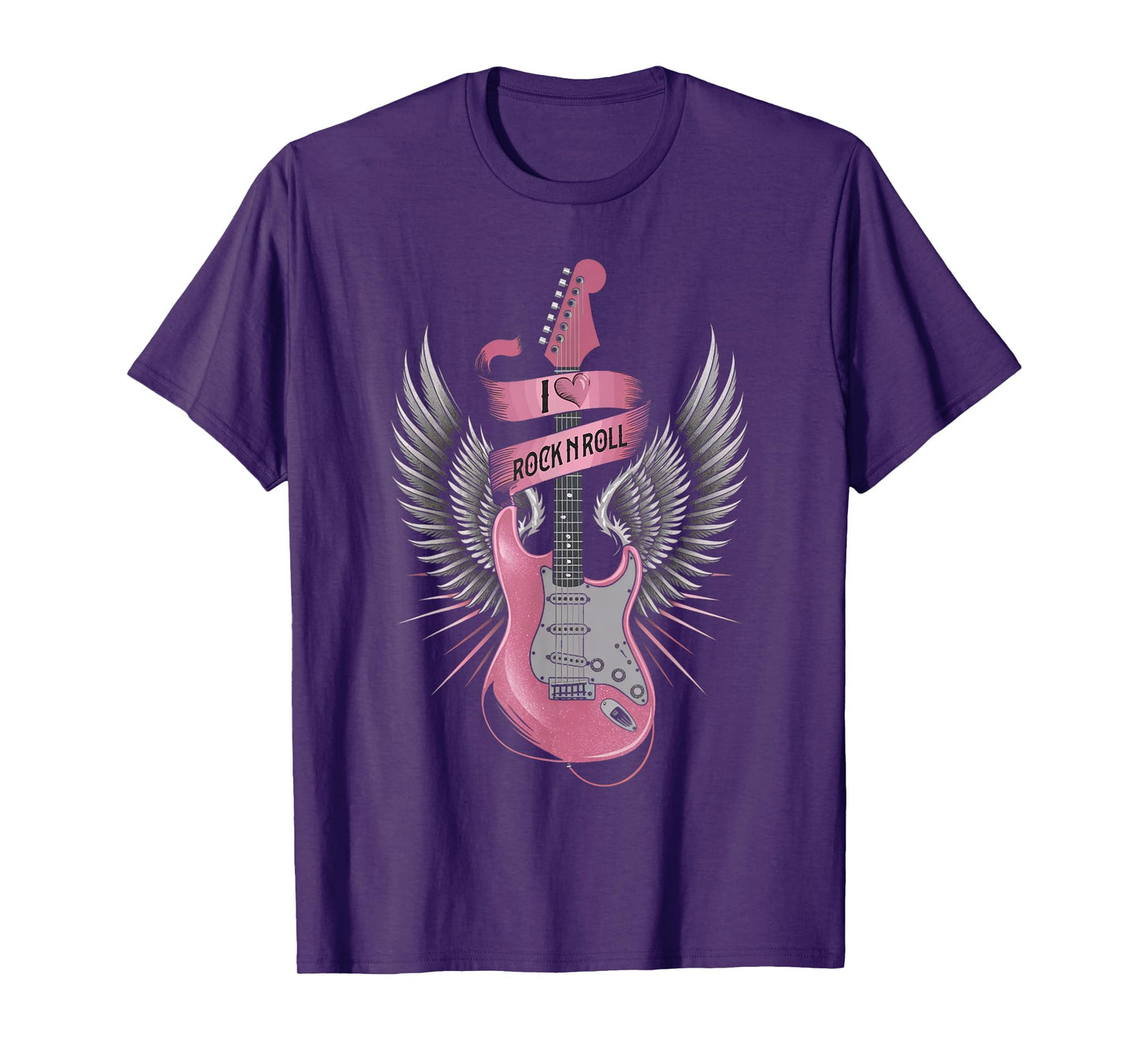 I Love Rock And Roll Pink Guitar Angel Wings Vintage T-Shirt