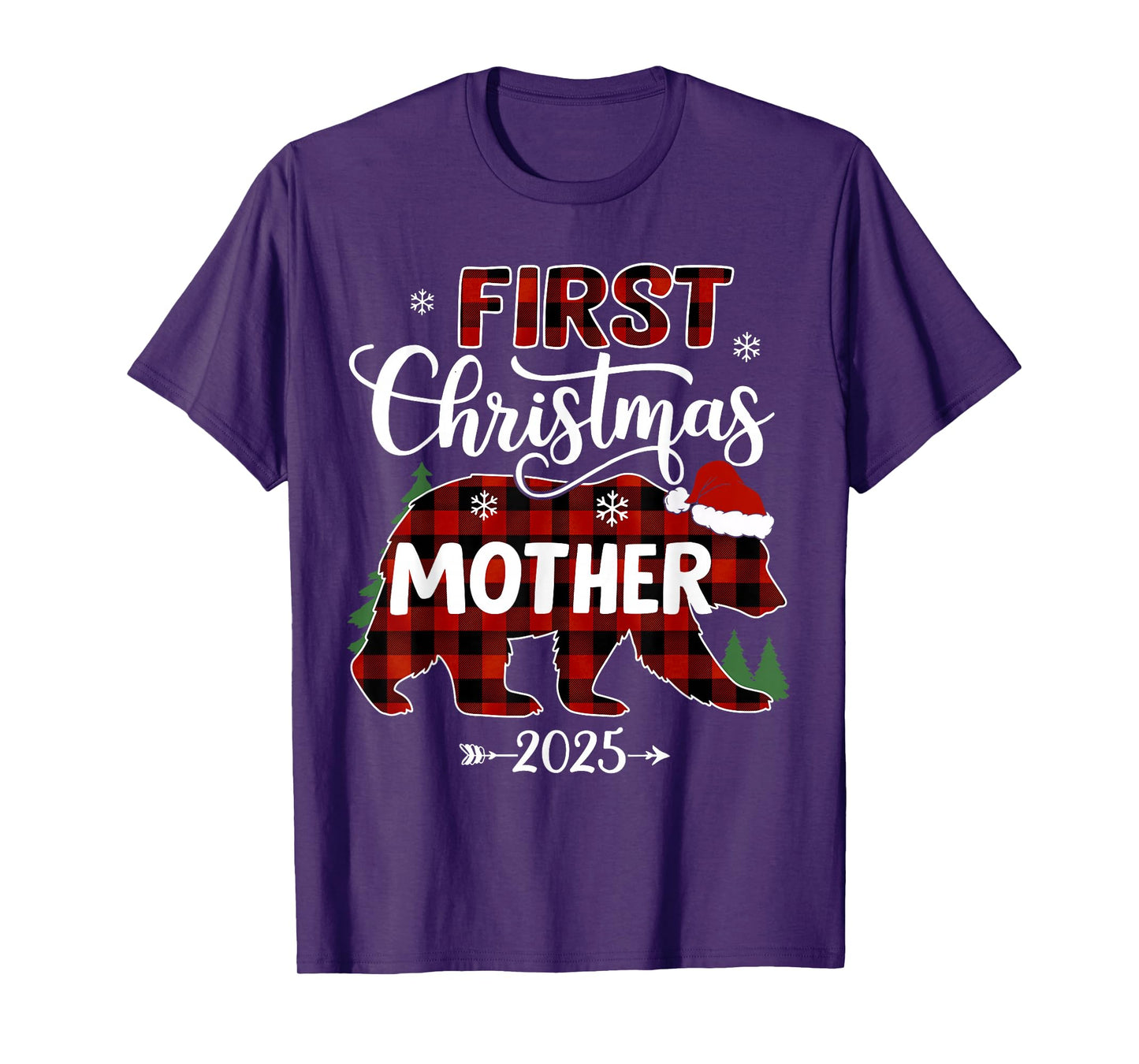 Pregnancy First Christmas Mother Red Plaid Bear Santa 2025 T-Shirt