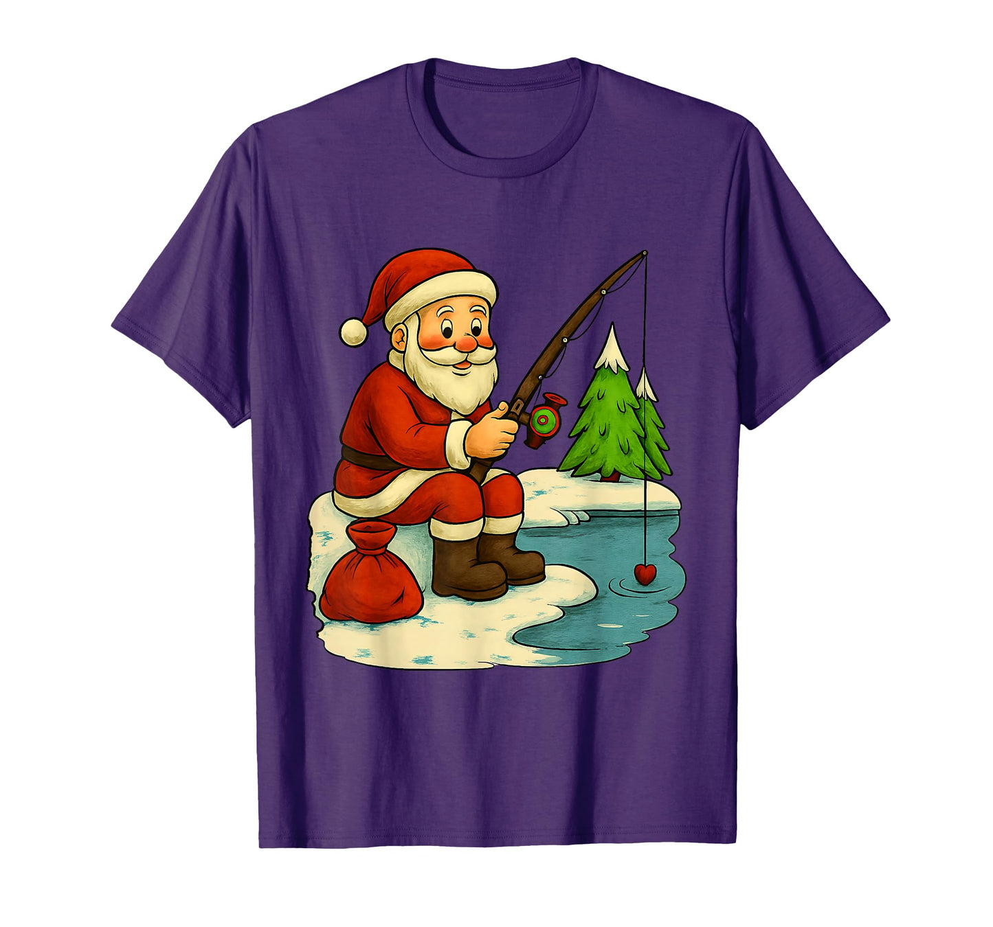 Santa Fishing Christmas Costume Funny Fishing Boys Kids T-Shirt
