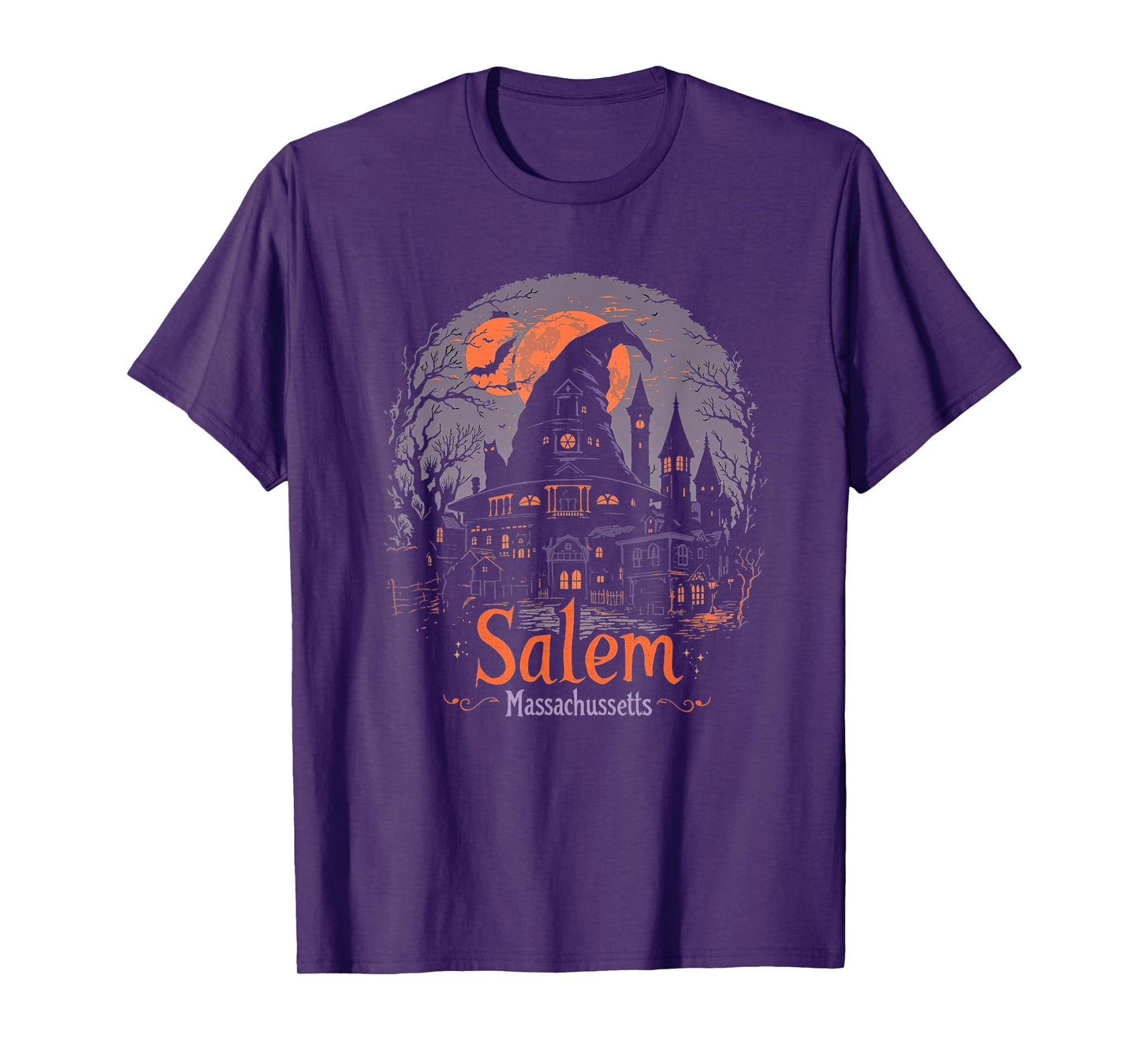 Vintage Salem Massachusetts Halloween Skyline Cityscape T-Shirt