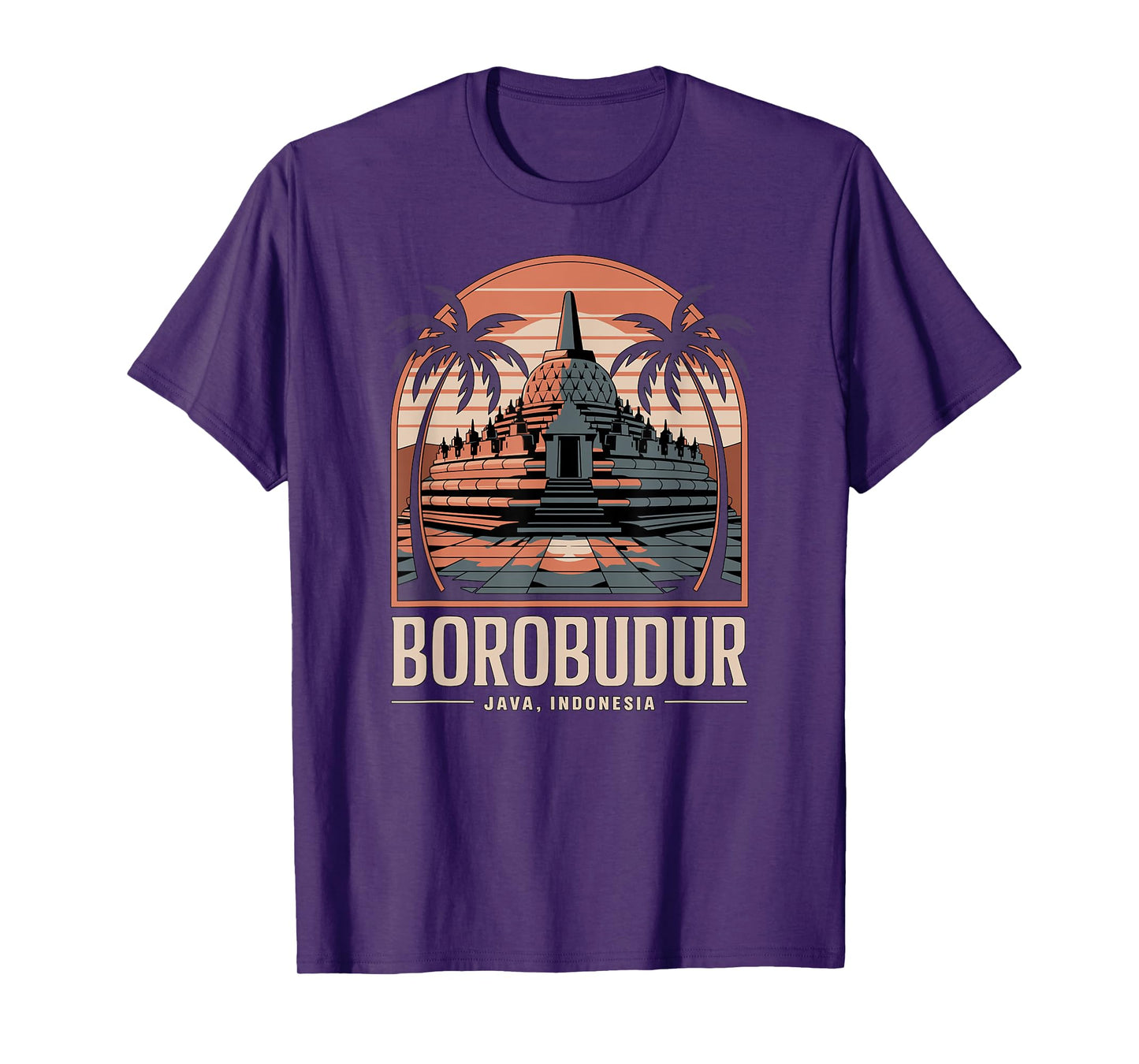 Retro Borobudur Java Indonesia, Fun Sunset and Temple T-Shirt