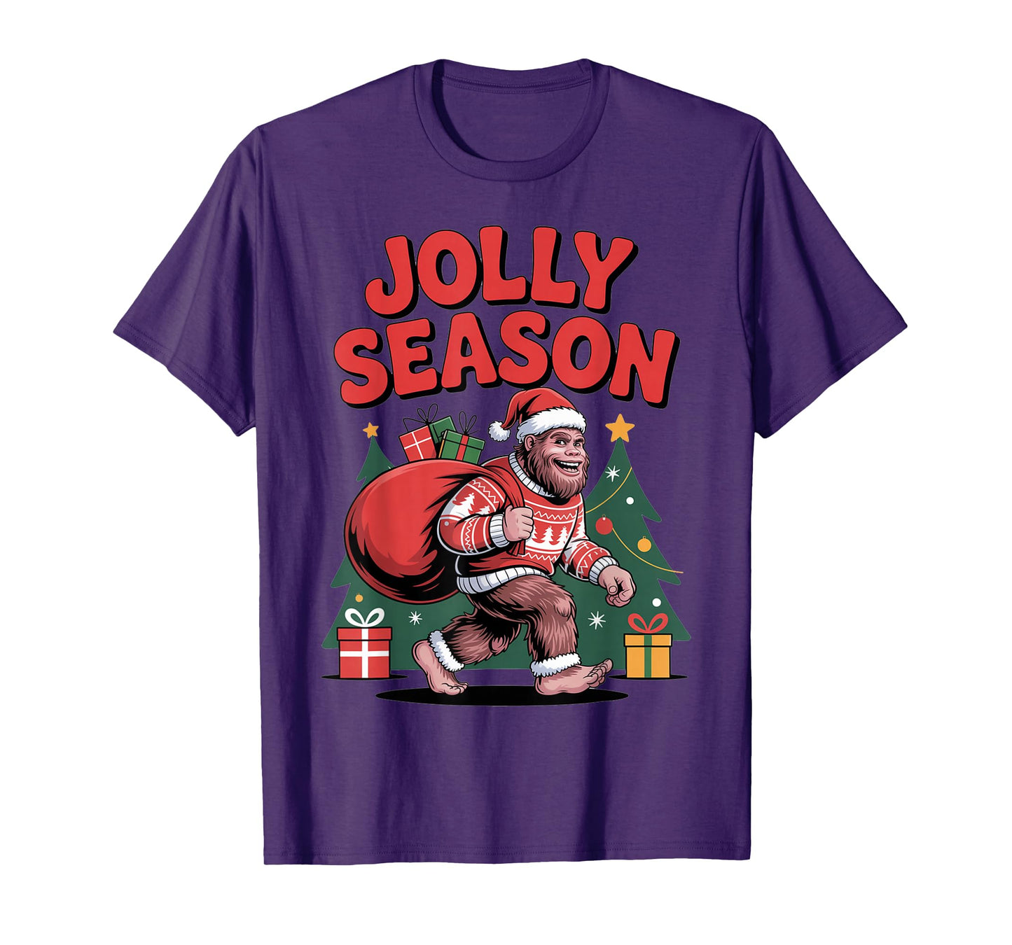 Jolly Season Holiday Bigfoot Christmas Funny Sasquatch T-Shirt