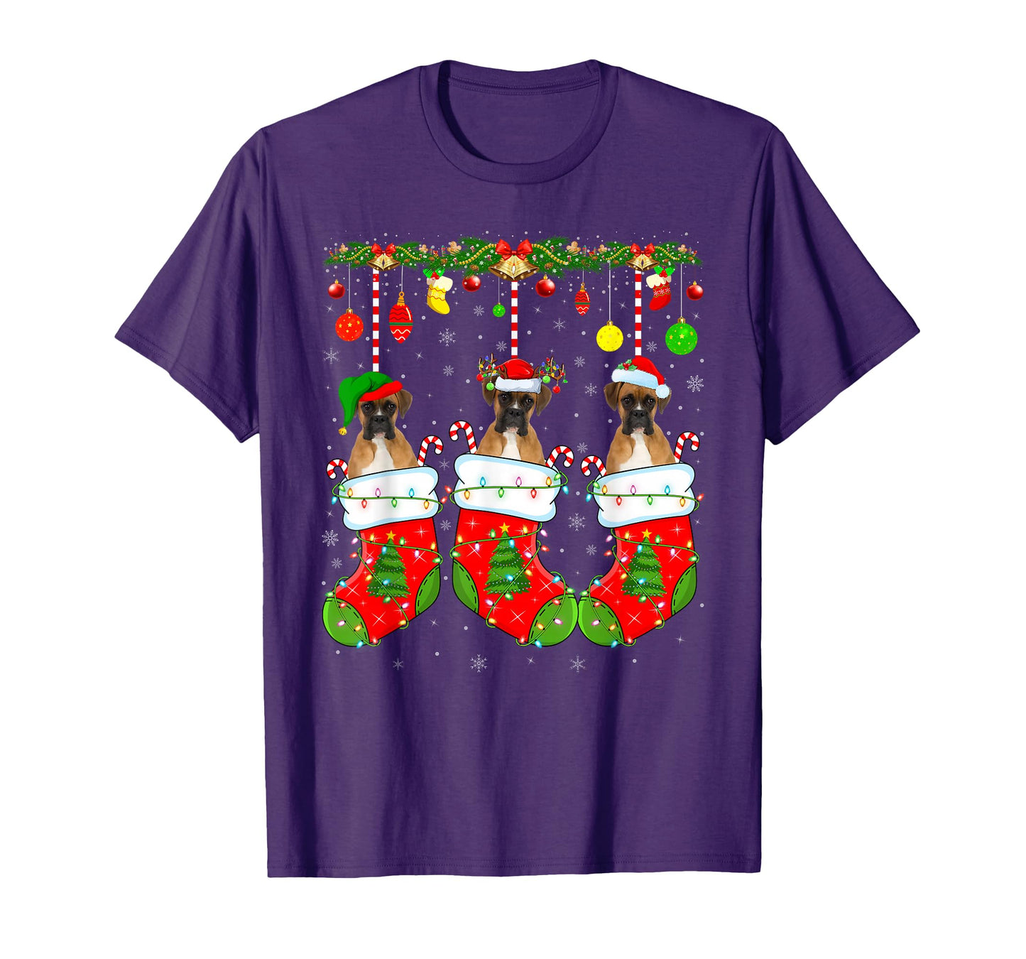 Boxer Dog in Christmas Socks Funny Pet Dog Lover Xmas T-Shirt
