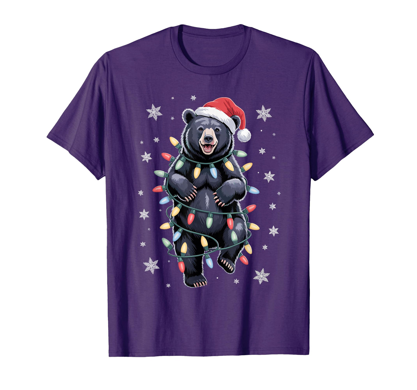 Christmas Bear Santa Hat Holiday Black Winter Vibes Funny T-Shirt