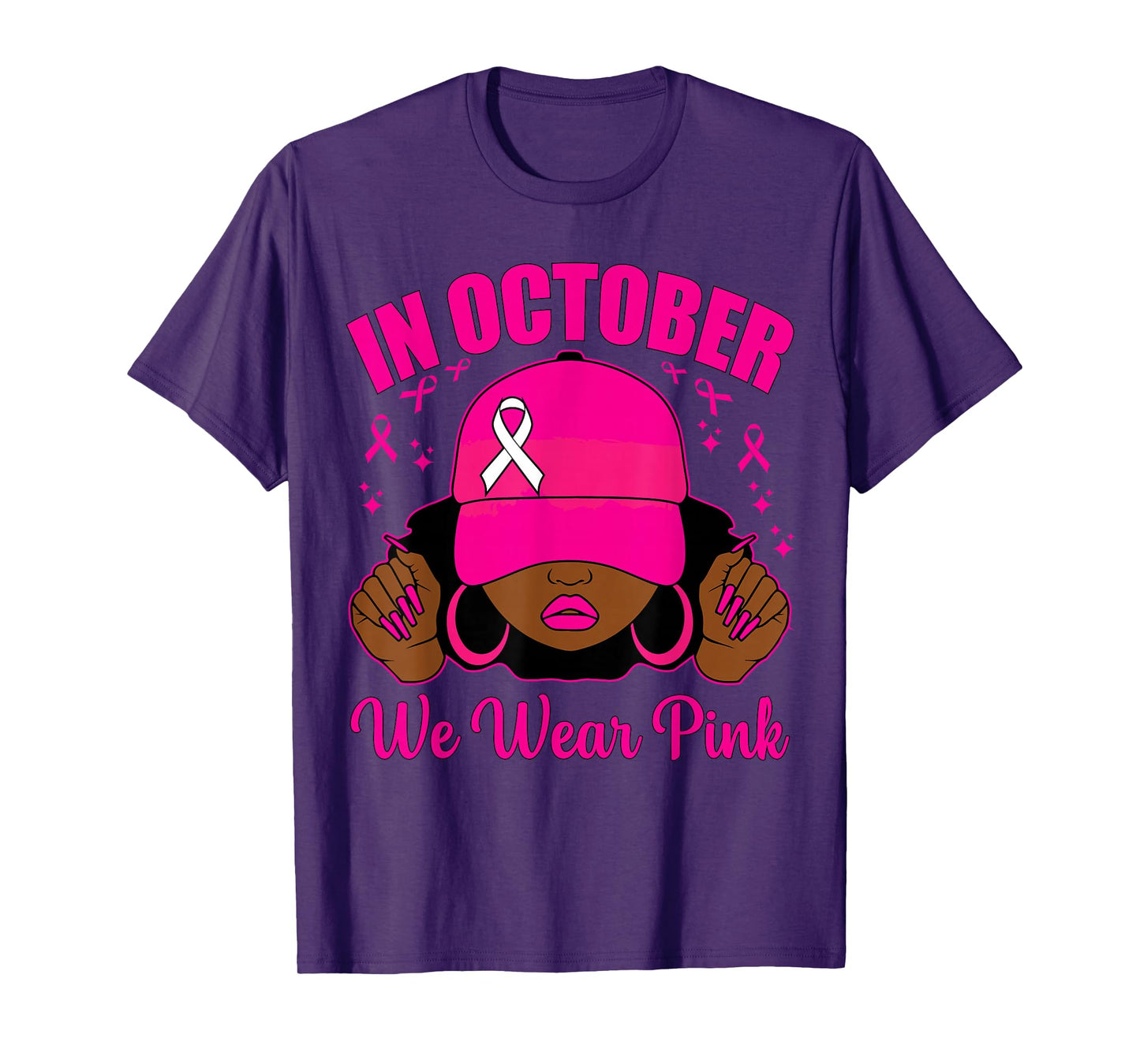 In October We Wear Pink Breast Cancer Awareness Black Women T-Shirt