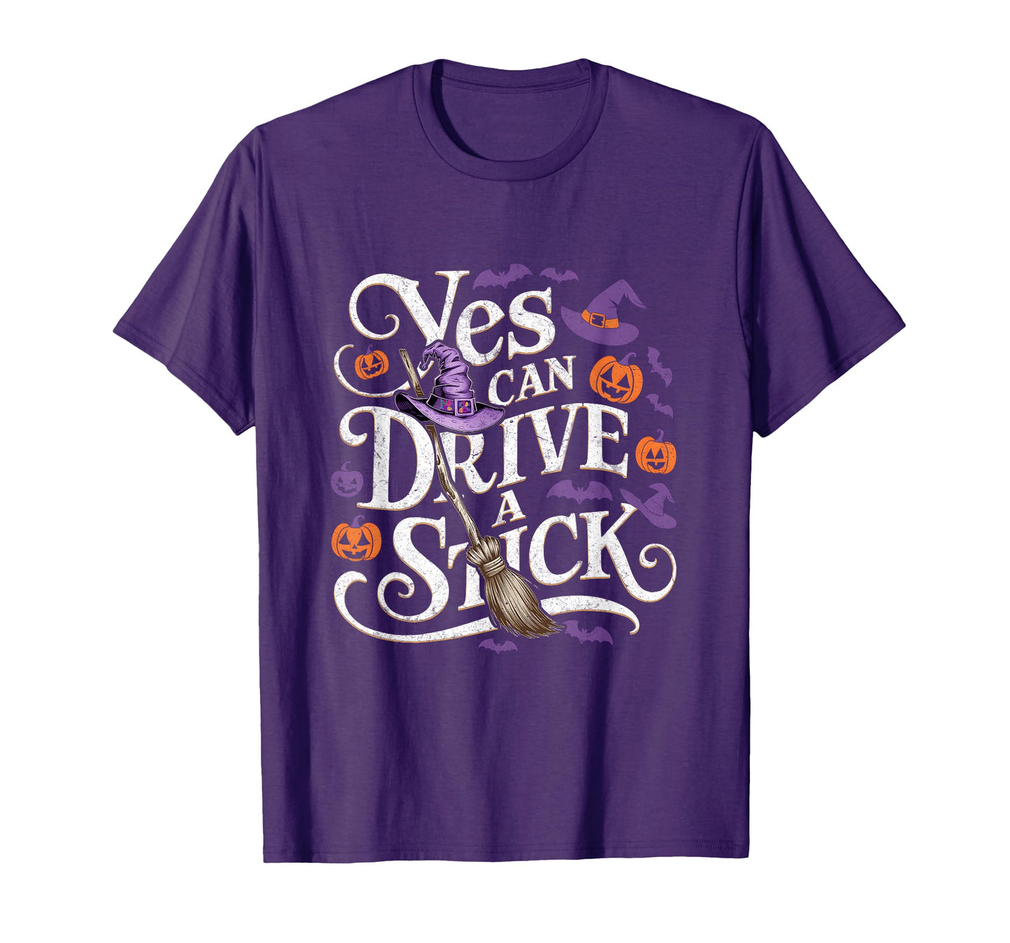 Yes I m Can Drive A Stick Witch Broom Pumpkins Halloween T-Shirt