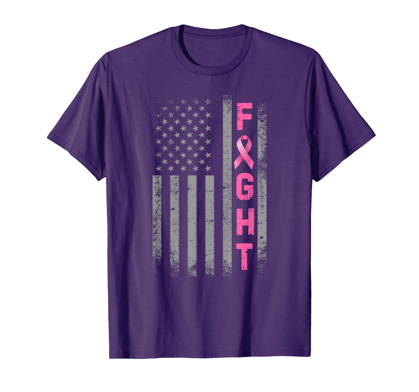 Fight Breast Cancer Awareness Pink Ribbon USA American Flag T-Shirt