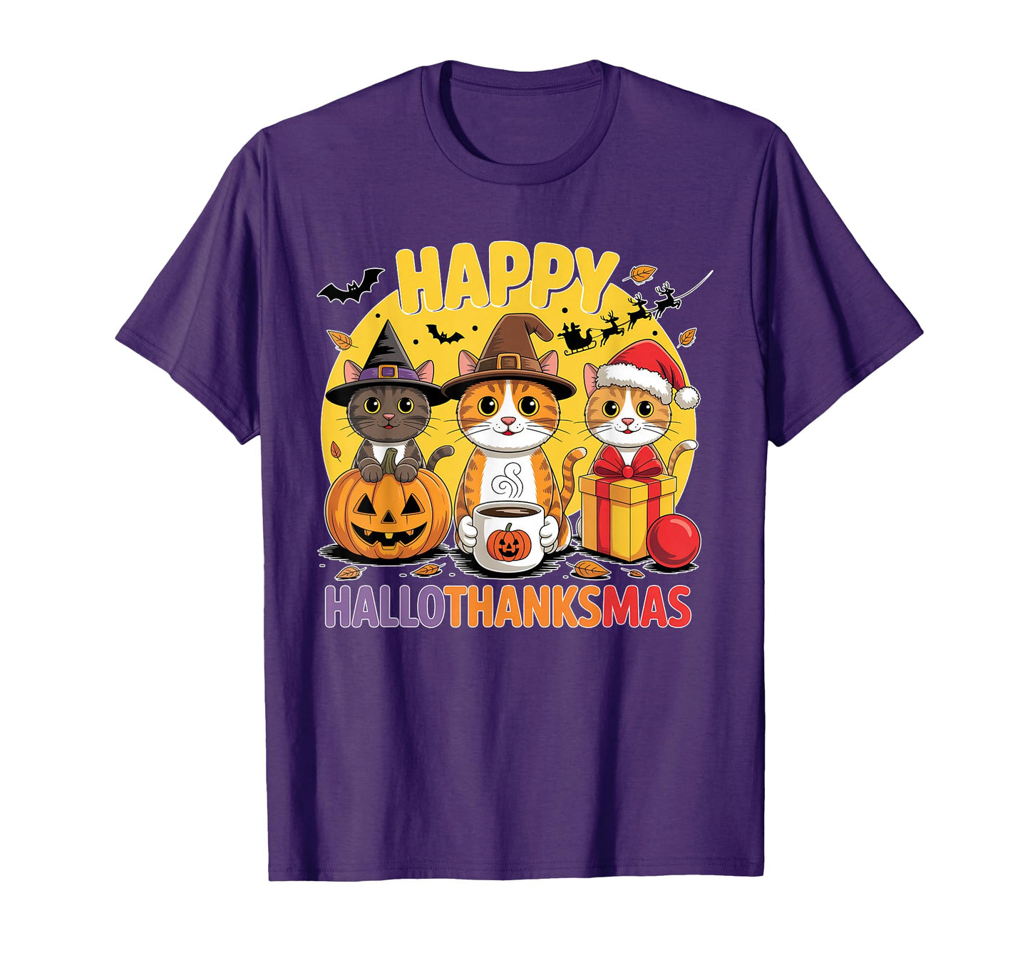 Cat Hallothanksmas Kitten Halloween Thanksgiving Christmas T-Shirt
