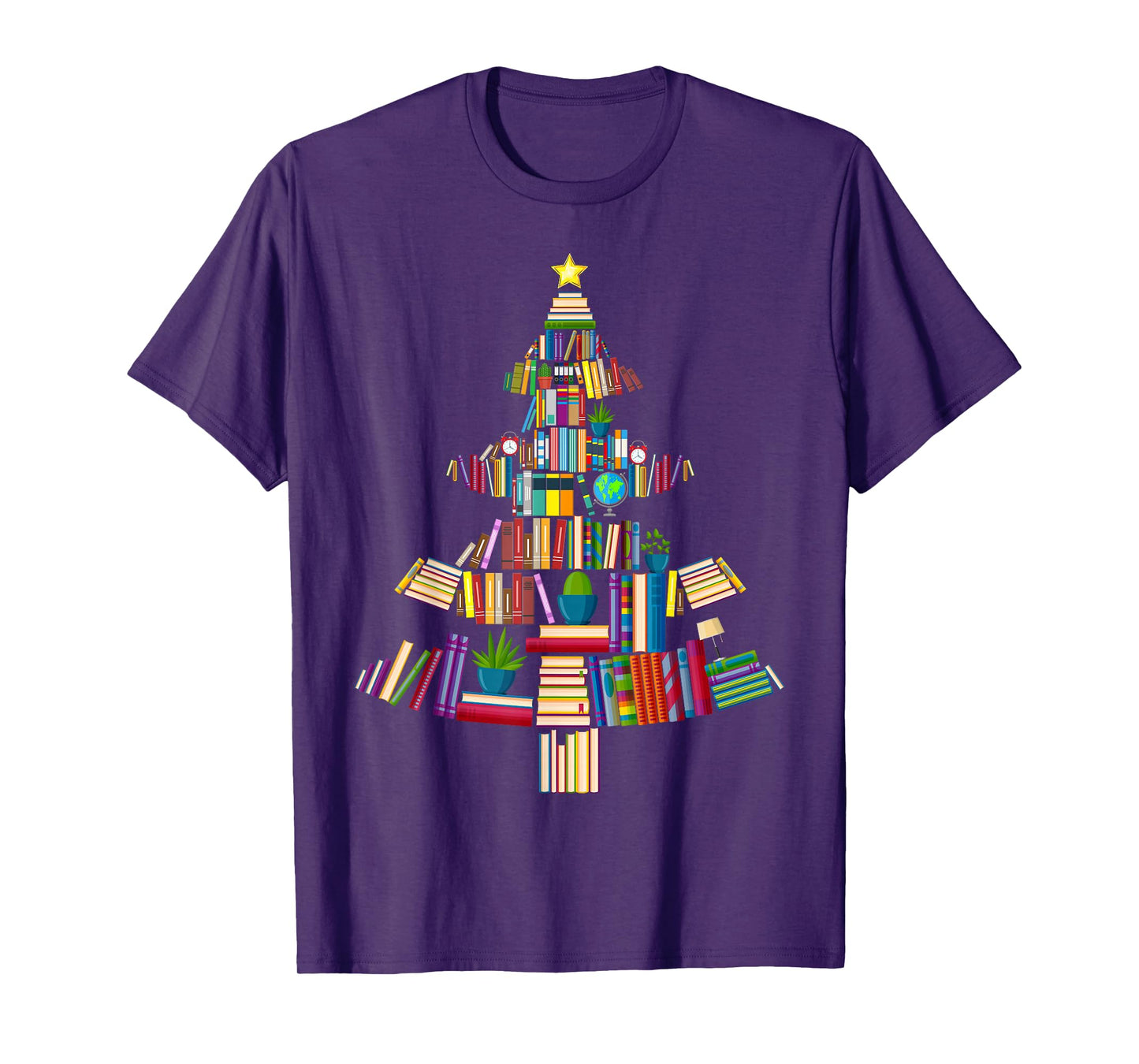 Book Xmas Tree Lights Book Lover Librarian Teacher Christmas T-Shirt