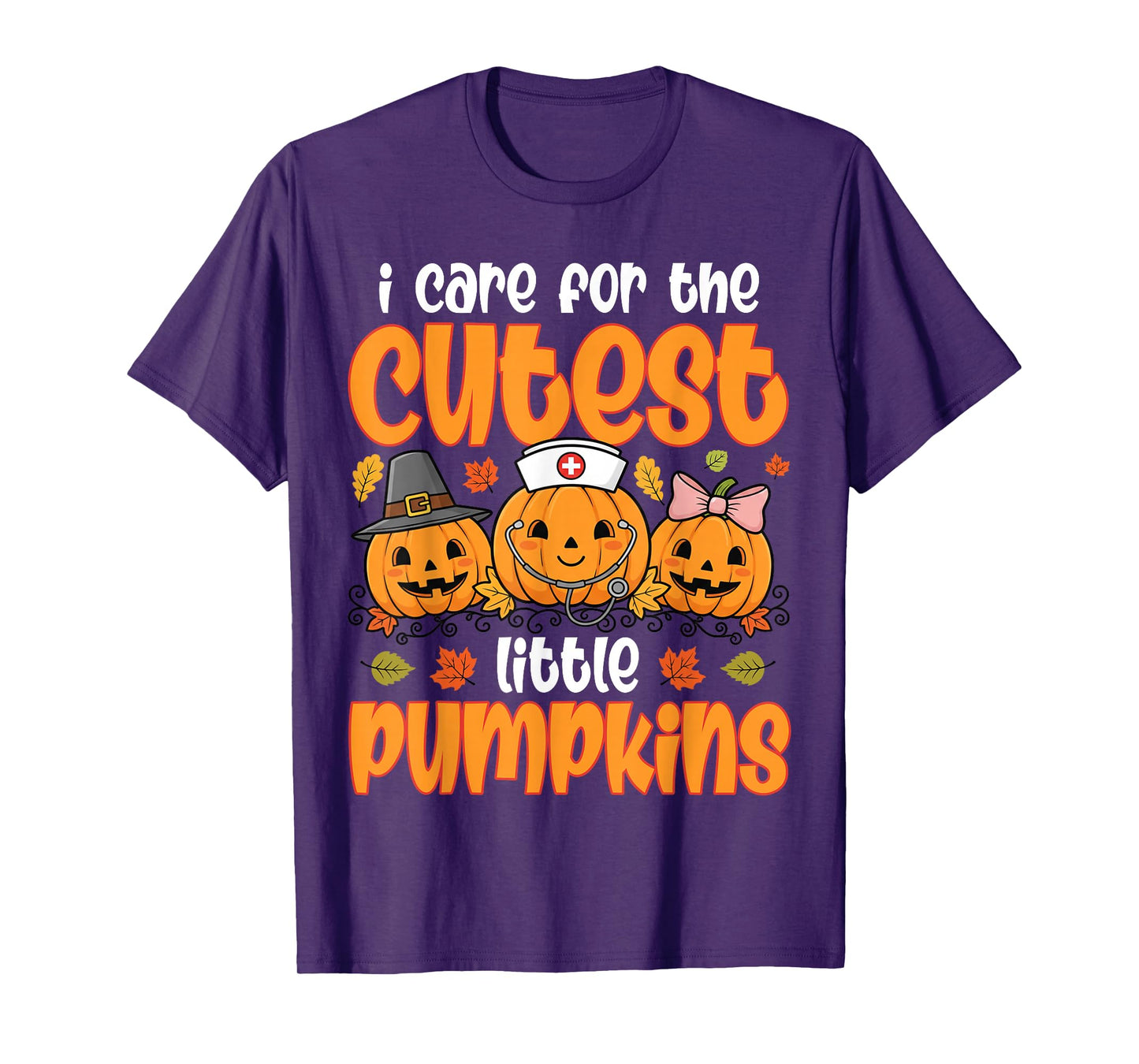 Pumpkins Nurse Halloween Scrub Top Fall Thanksgiving Women T-Shirt