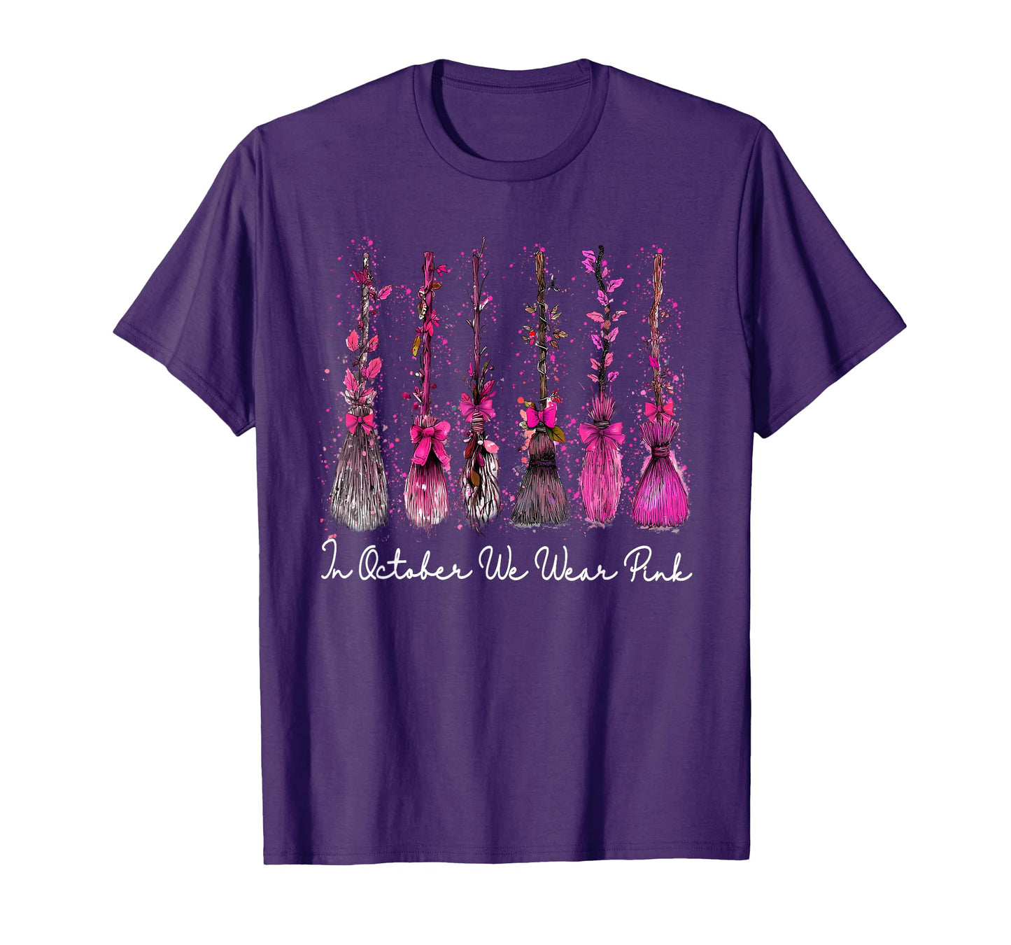 Witches Broom in October we wear Pink Spooky Breast Cancer T-Shirt