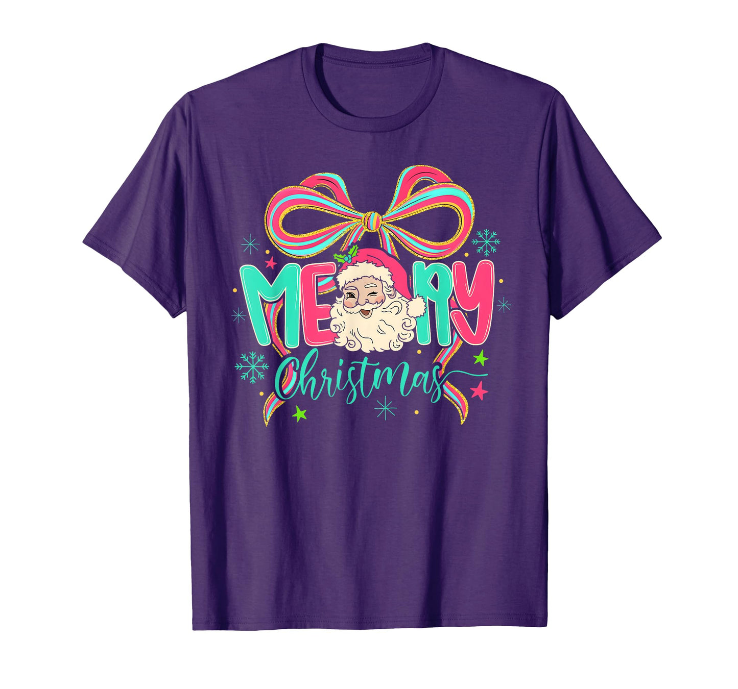 Merry Christmas Santa Claus Coquette Bow Women Xmas Pajamas T-Shirt