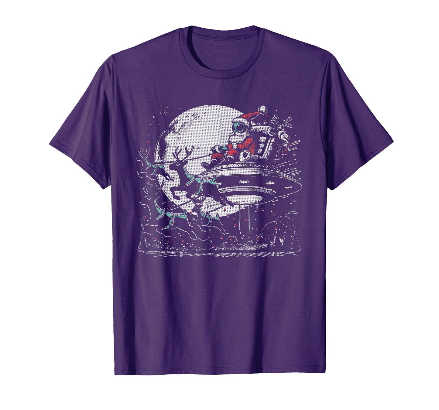 Alien Santa in UFO with Reindeer - Christmas Sci-Fi T-Shirt