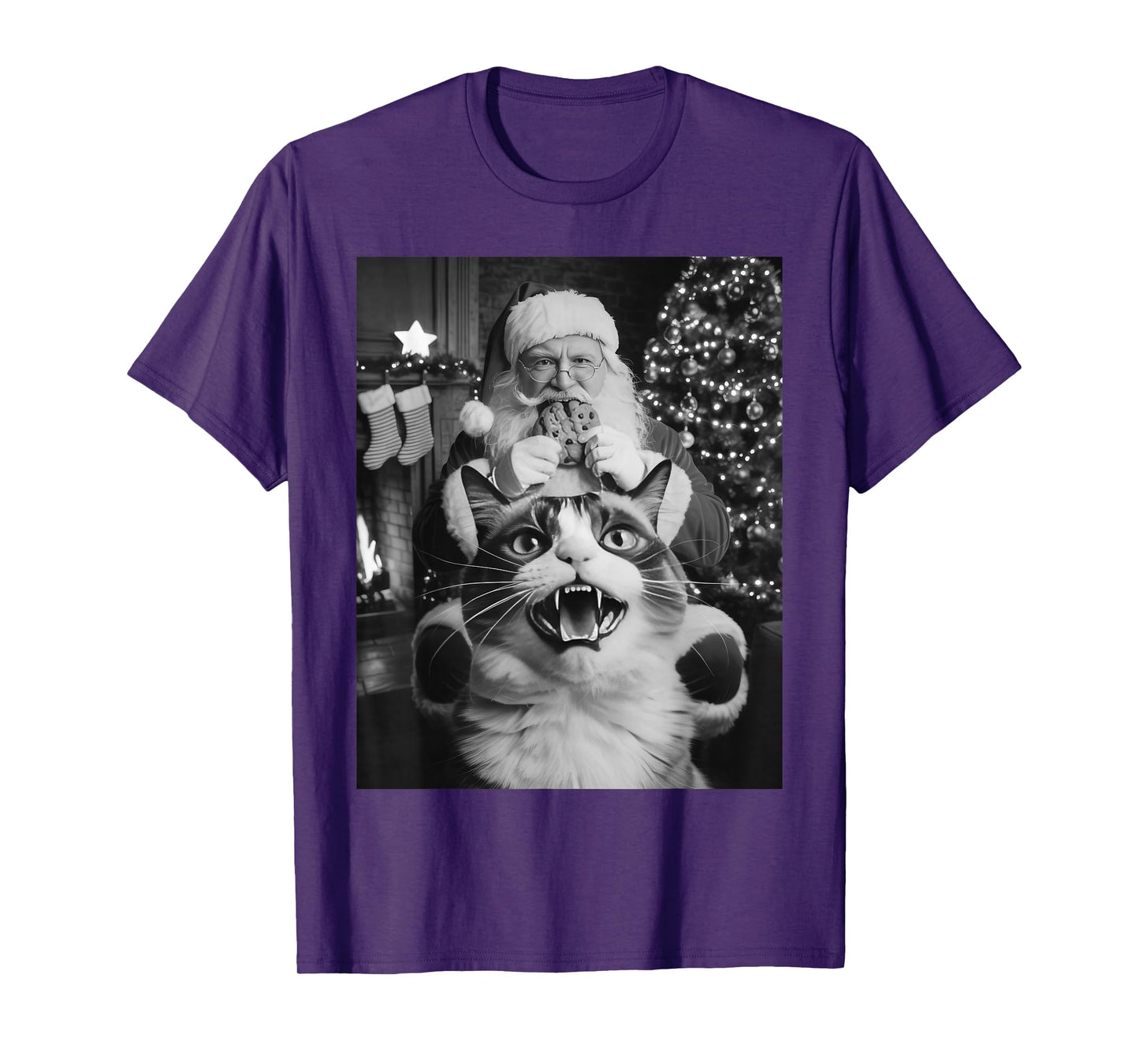 Funny Cat Selfie Santa Christmas Men Women Kids Cat Lover T-Shirt