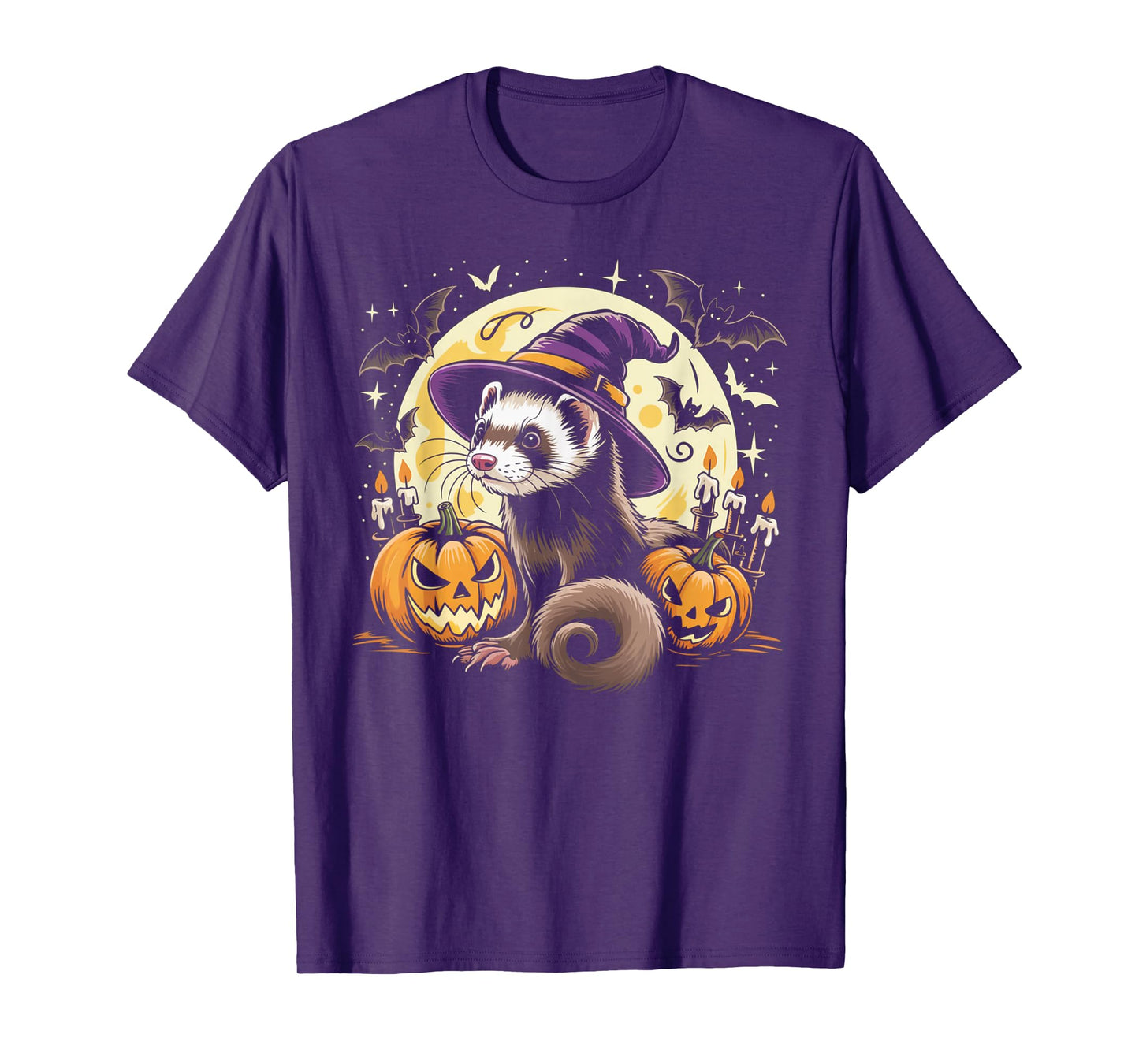 Ferret Witch Halloween - Spooky Pumpkin Bats Art T-Shirt