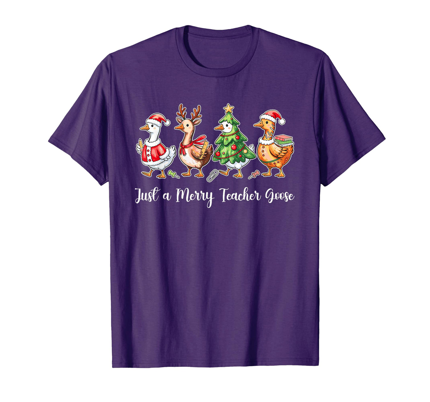 Just A Merry Teacher Goose Christmas Xmas Design T-Shirt