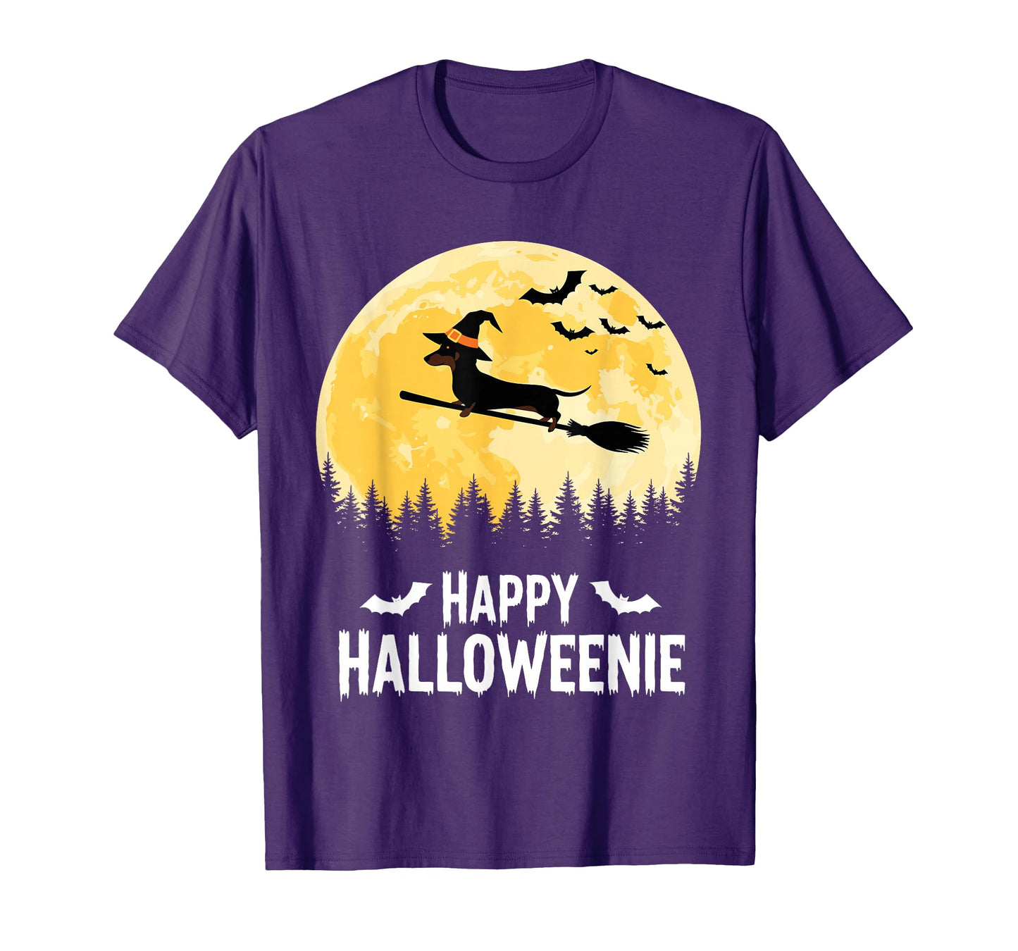 Happy Halloweenie Funny Halloween Dachshund Flying Witch T-Shirt