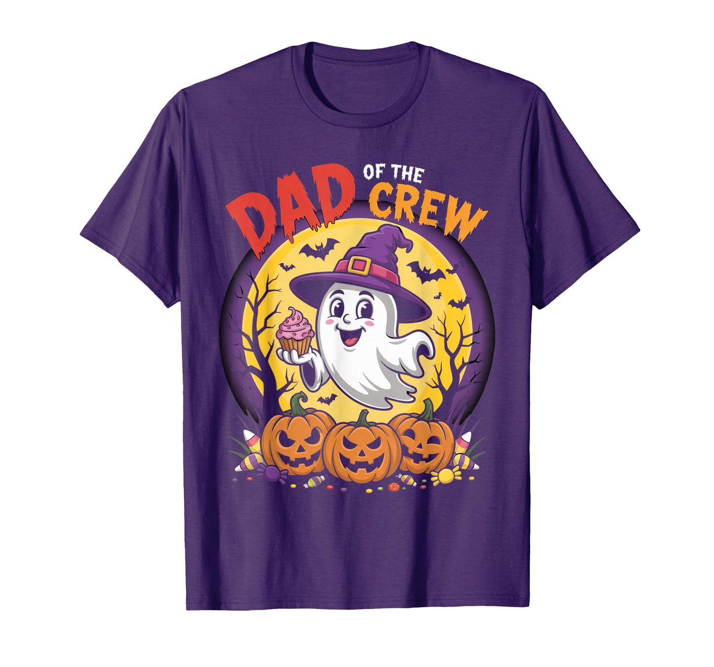 Dad of The Crew Funny Halloween Ghost Outfit with Pumpkins T-Shirt