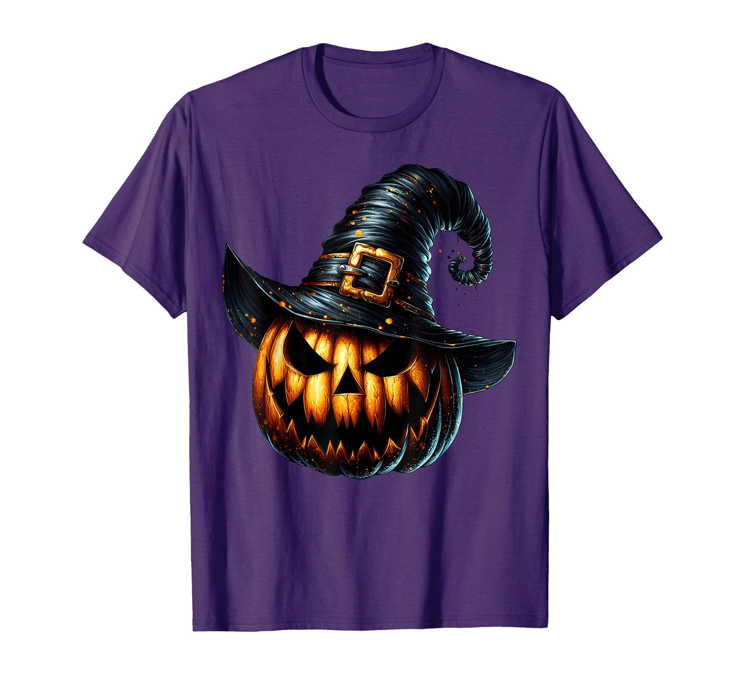 Creepy Halloween Jack O Lantern Pumpkin with Witches Hat T-Shirt