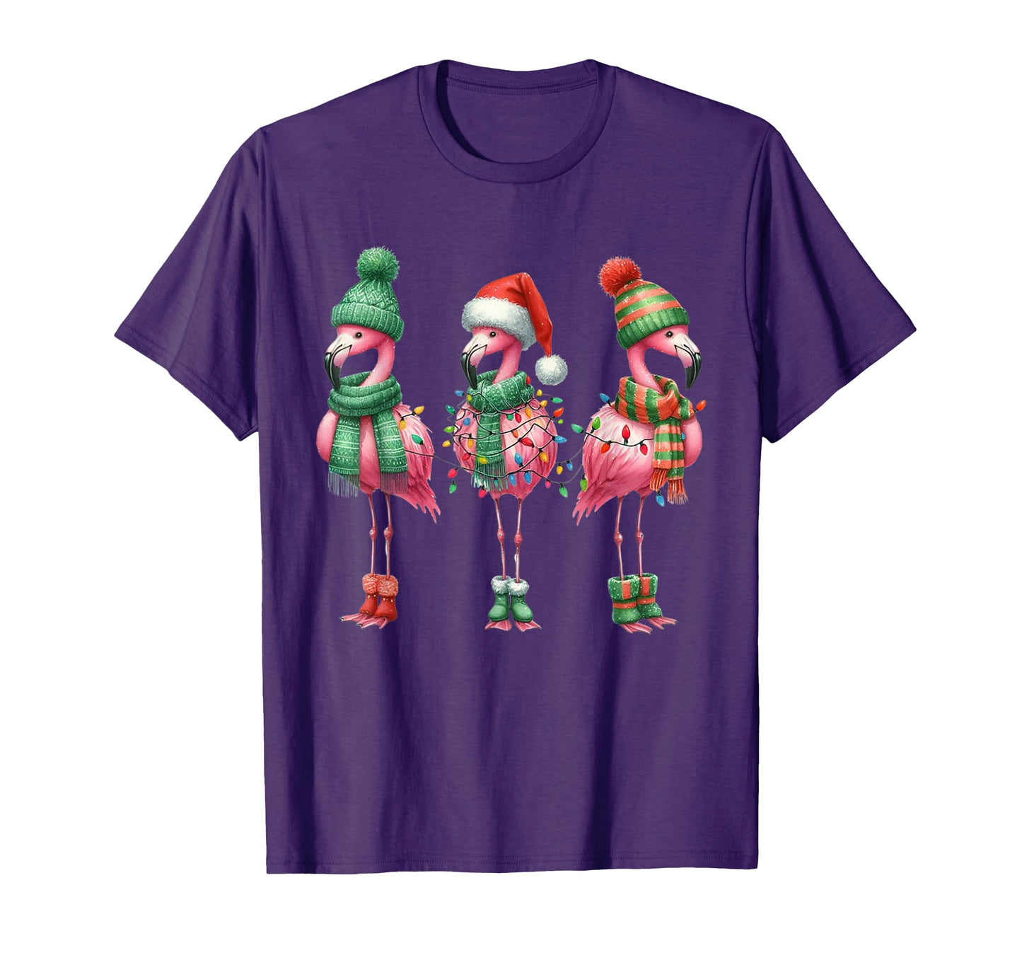 Merry Christmas Cute Flamingo Santa Snow Xmas Lights Pajamas T-Shirt