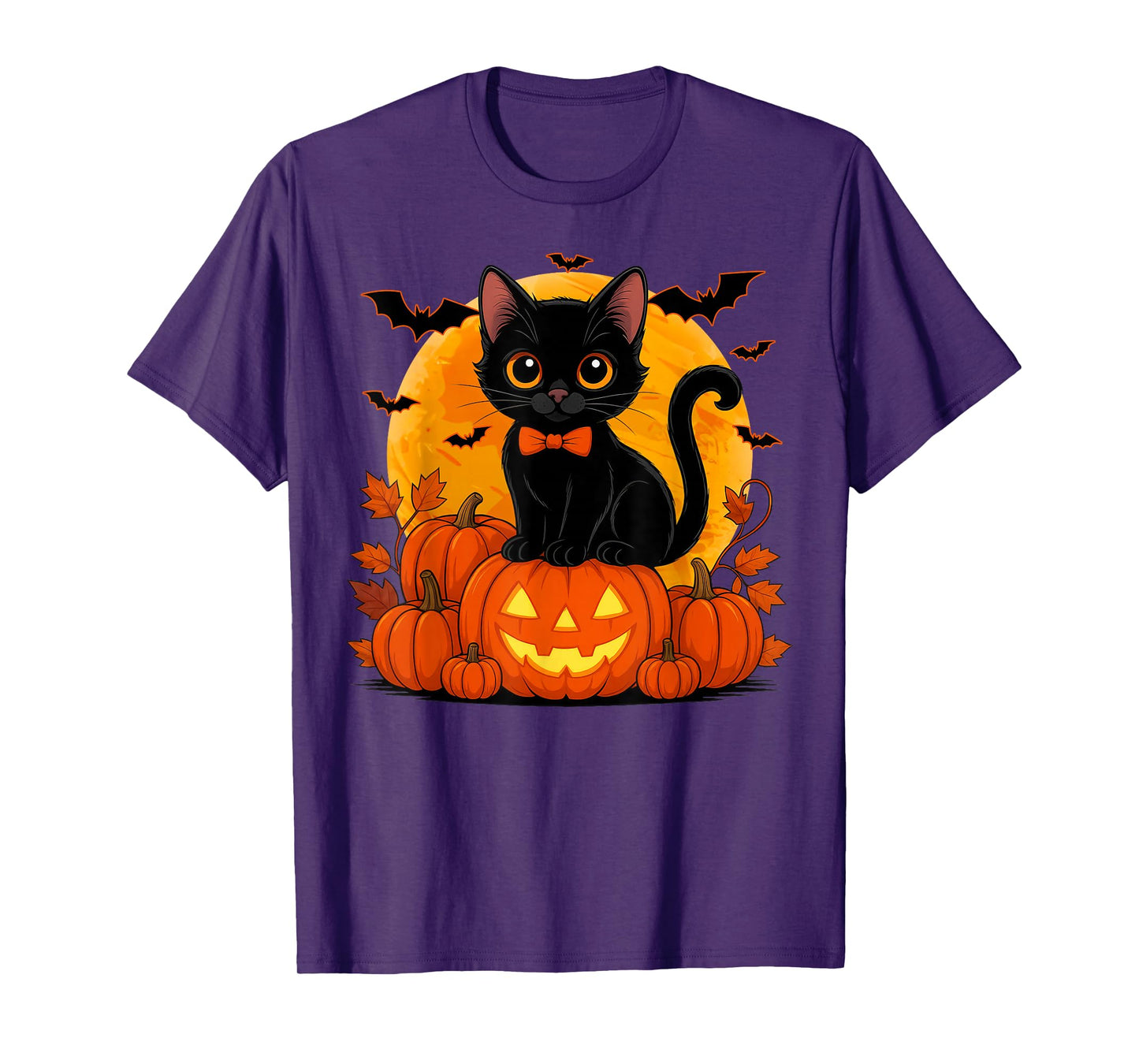 Retro Black Cat Halloween Pumpkin Costume for Women Men Kids T-Shirt