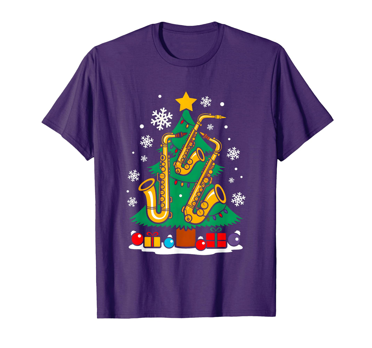 Christmas Saxophone Player Xmas Tree Funny Music Lover Santa T-Shirt