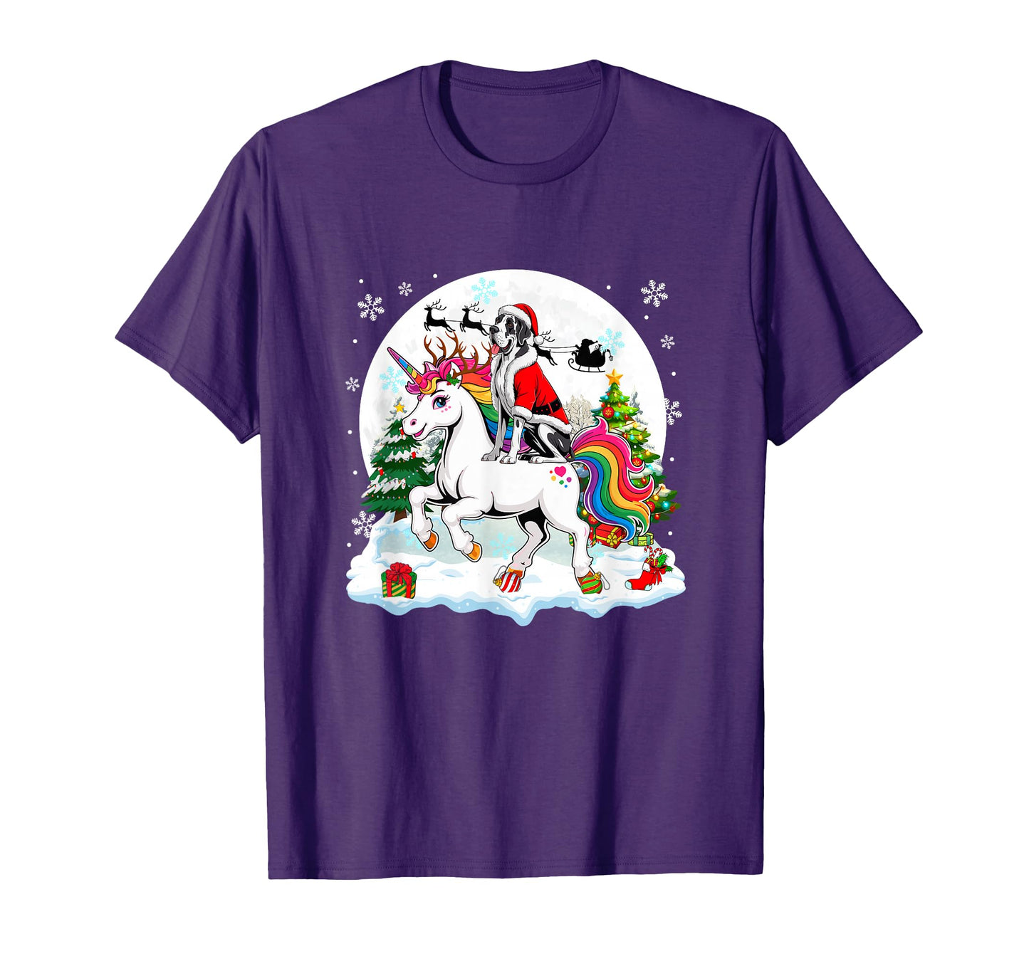 Santa Great Dane Riding Unicorn Reindeer Christmas Owner T-Shirt