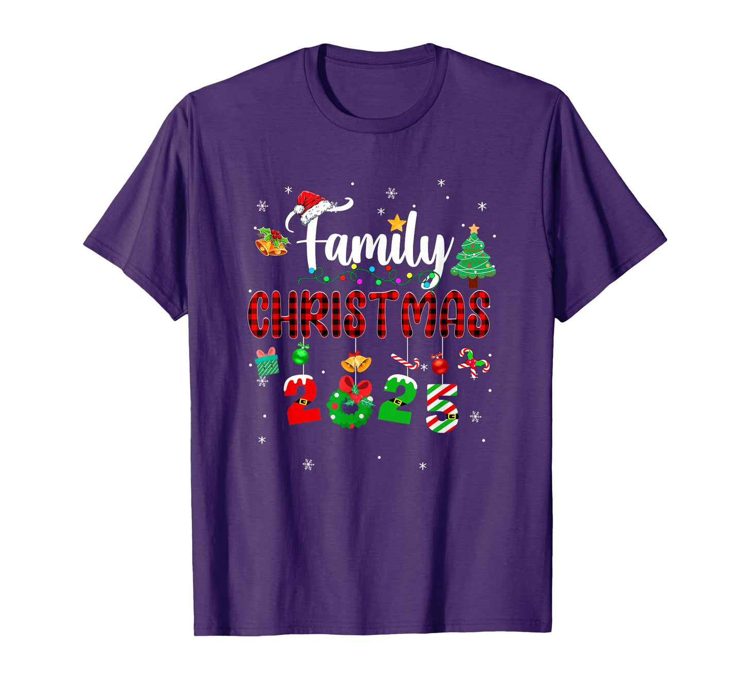 Family Christmas 2025 Matching Red Plaid Squad Santa Elf T-Shirt