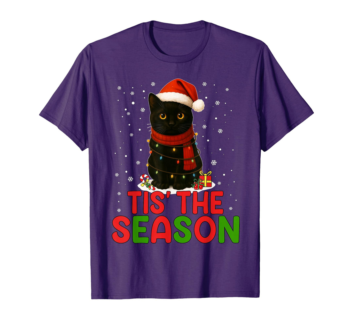 Tis' The Season Santa Hat Funny Black Cat Christmas Women T-Shirt
