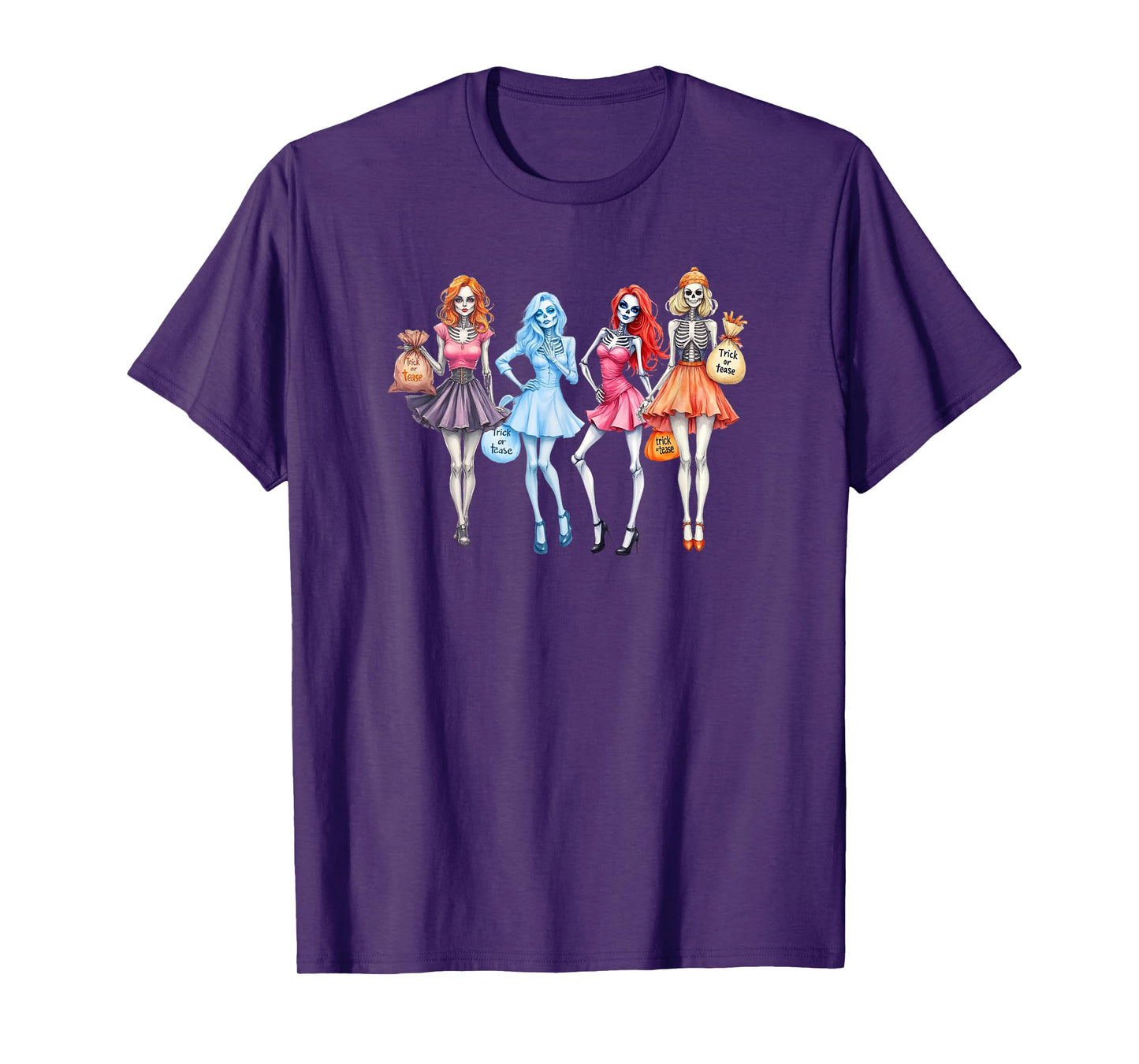 Trick or Tease Halloween Witch Skeleton Pumpkin Ghost T-Shirt